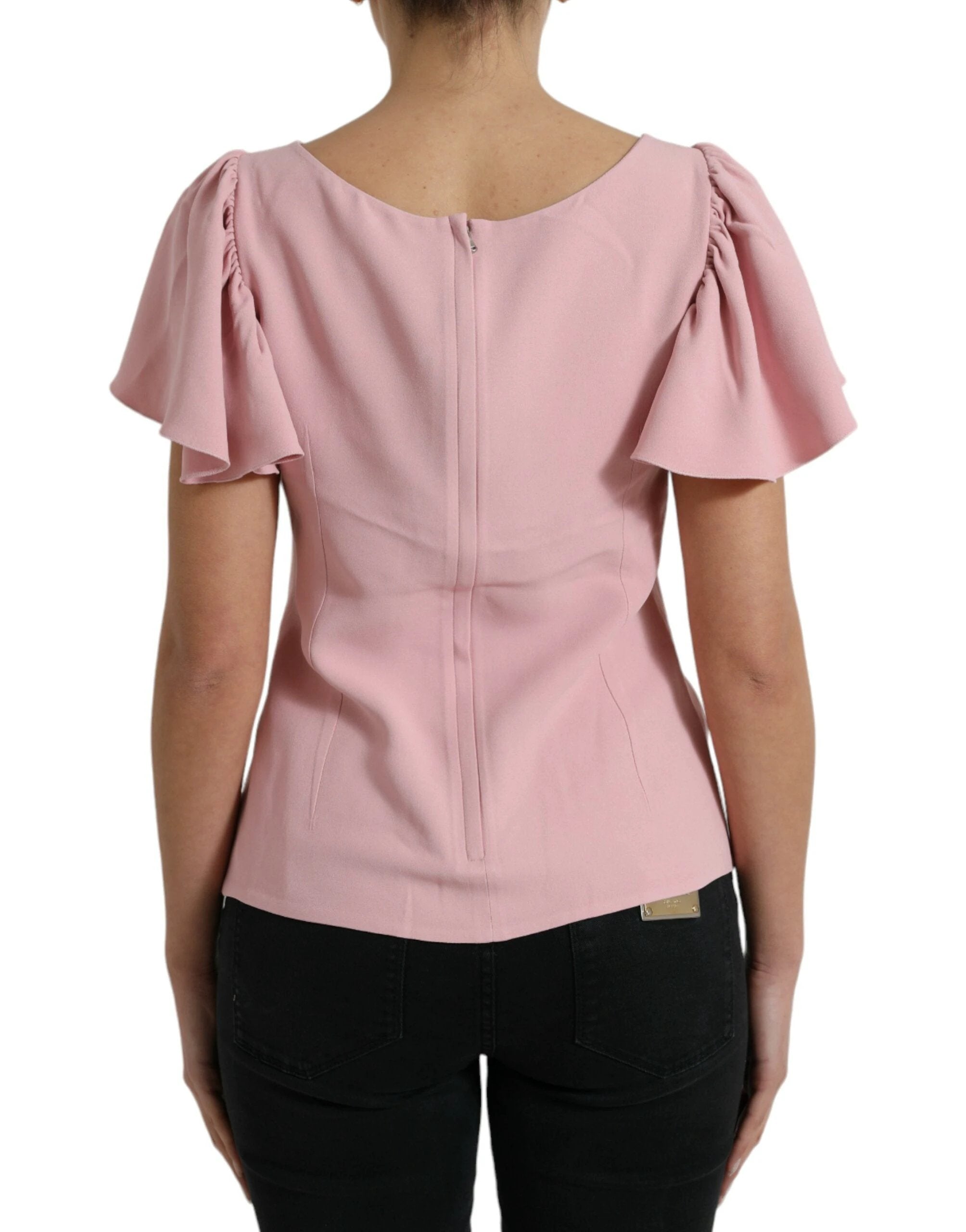 Dolce & Gabbana Pink Short Sleeves Round Neck Blouse Top by Dolce & Gabbana