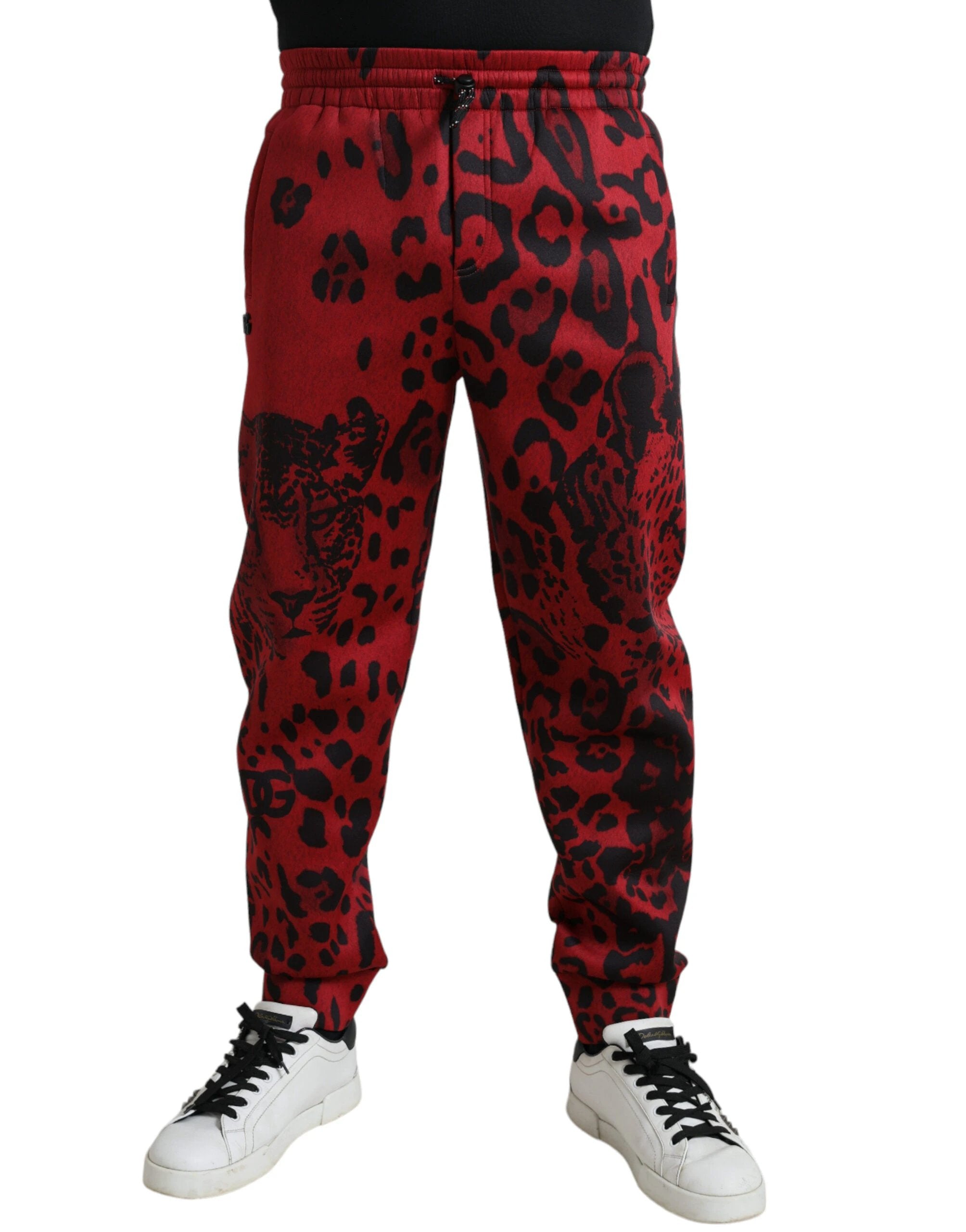Dolce & Gabbana Red Black Leopard Stretch Jogger Pants by Dolce & Gabbana
