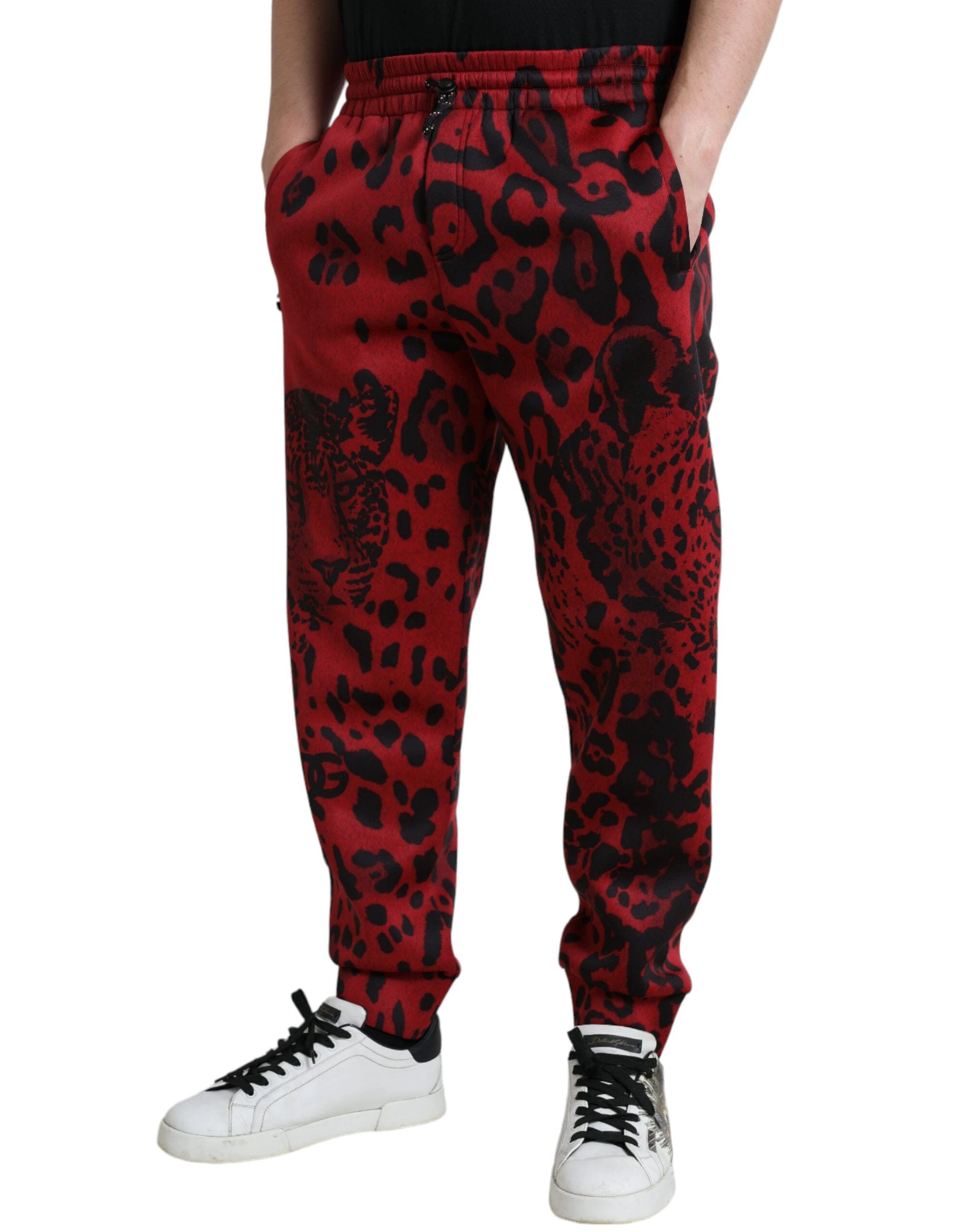 Dolce & Gabbana Red Black Leopard Stretch Jogger Pants by Dolce & Gabbana