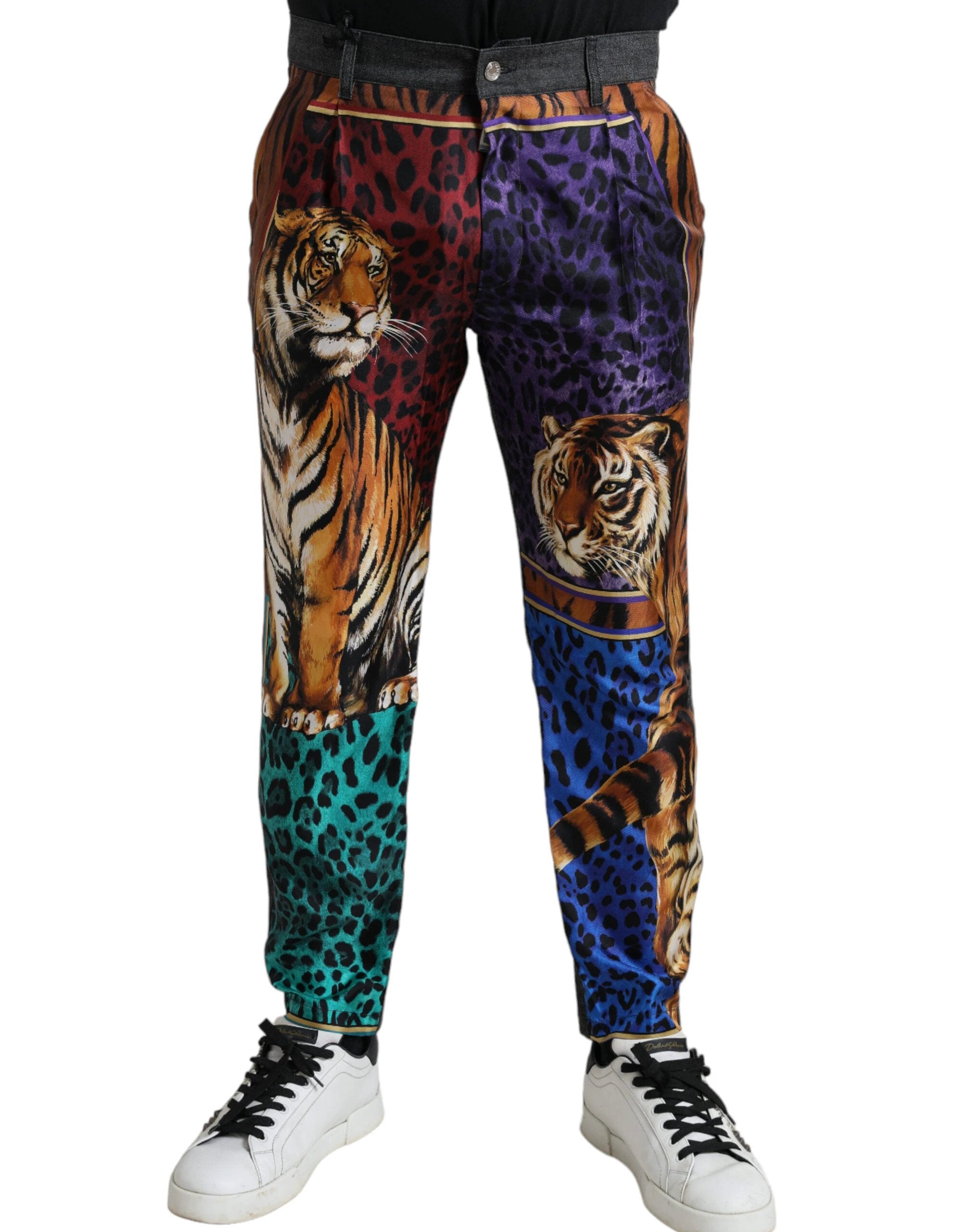 Dolce & Gabbana Multicolor Tiger Cotton Loose Denim Jeans by Dolce & Gabbana