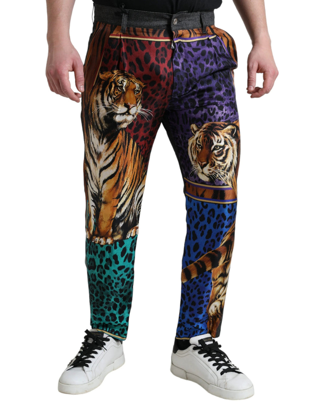 Dolce & Gabbana Multicolor Tiger Cotton Loose Denim Jeans by Dolce & Gabbana