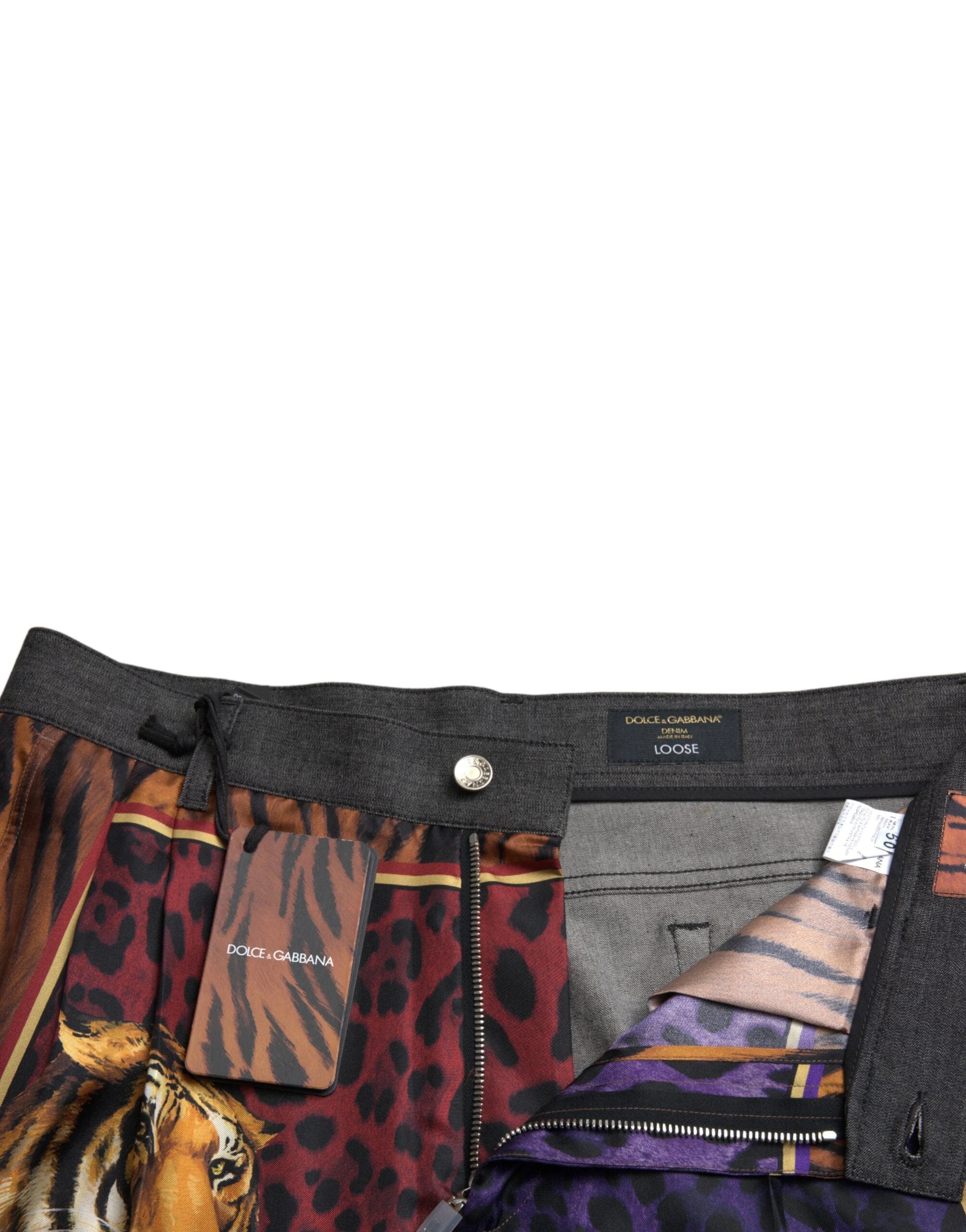 Dolce & Gabbana Multicolor Tiger Cotton Loose Denim Jeans by Dolce & Gabbana
