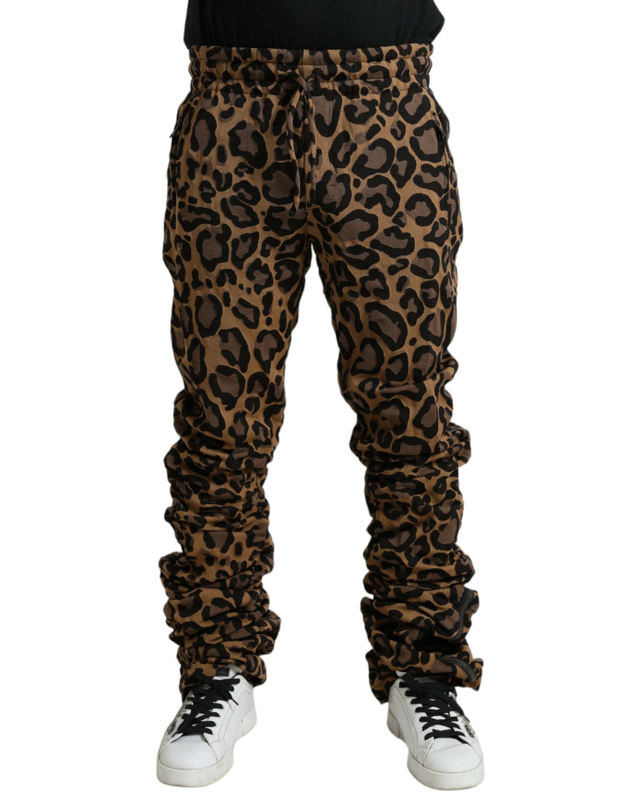 Dolce & Gabbana Brown Leopard Jacquard Jogger Pants by Dolce & Gabbana