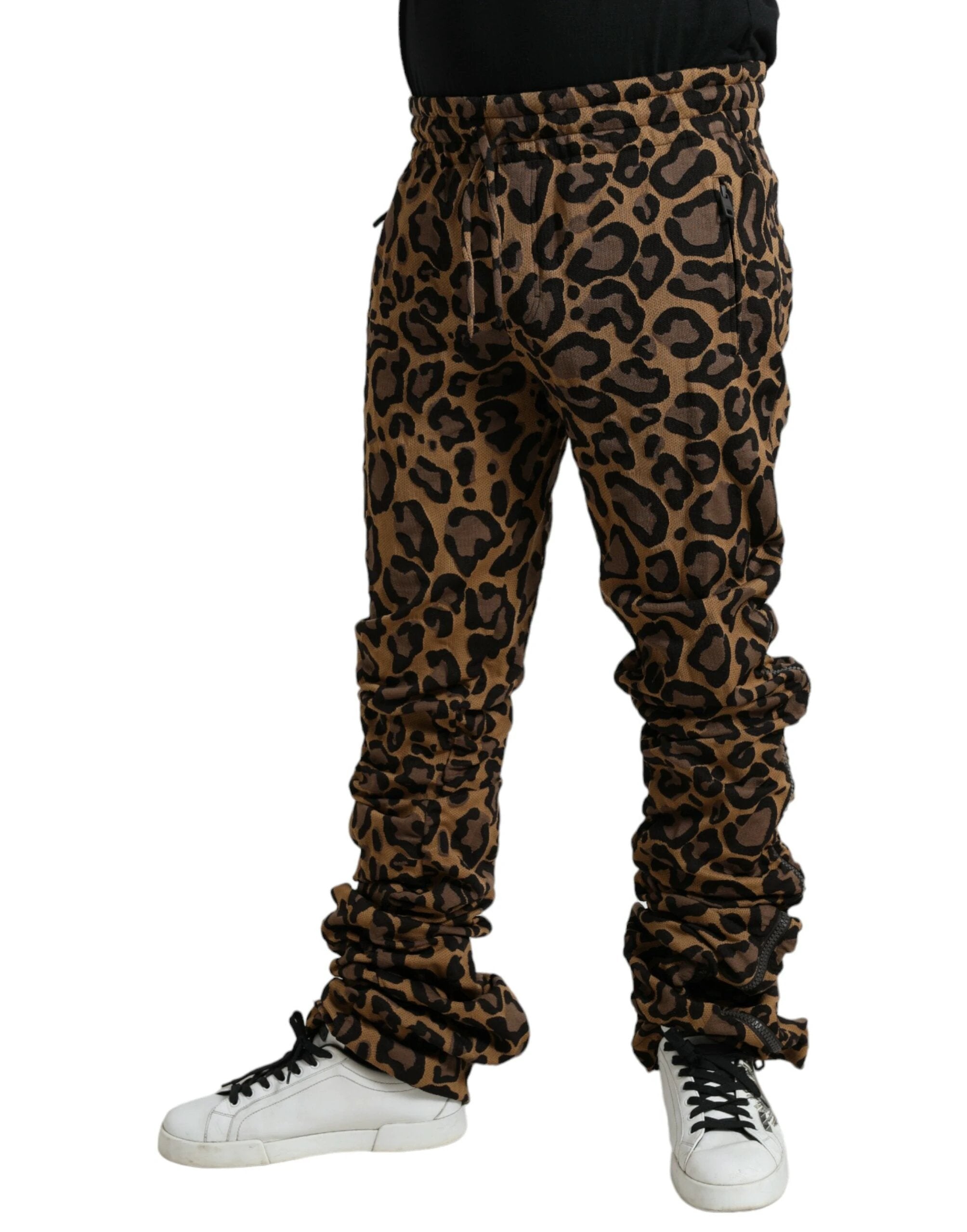 Dolce & Gabbana Brown Leopard Jacquard Jogger Pants by Dolce & Gabbana