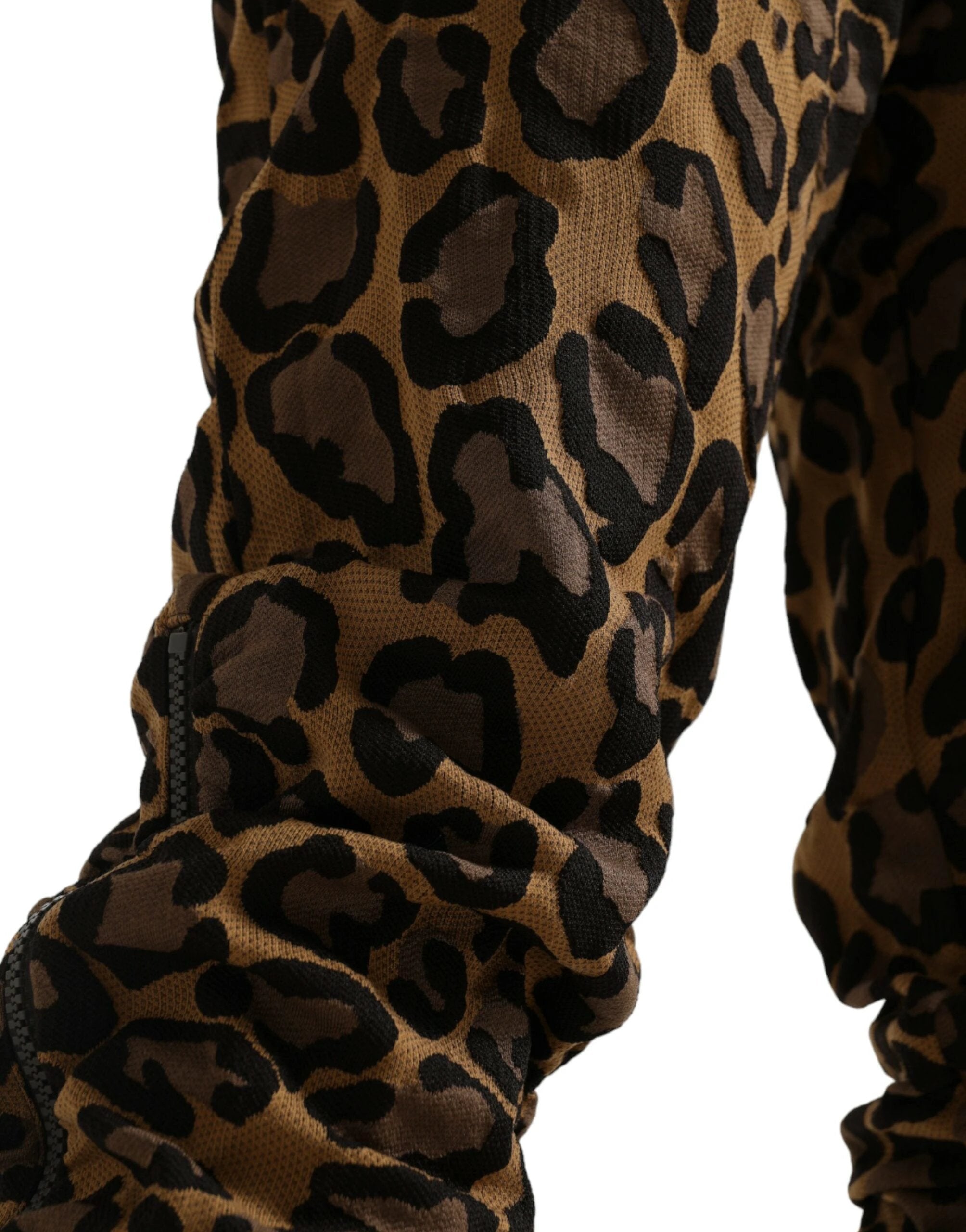 Dolce & Gabbana Brown Leopard Jacquard Jogger Pants by Dolce & Gabbana