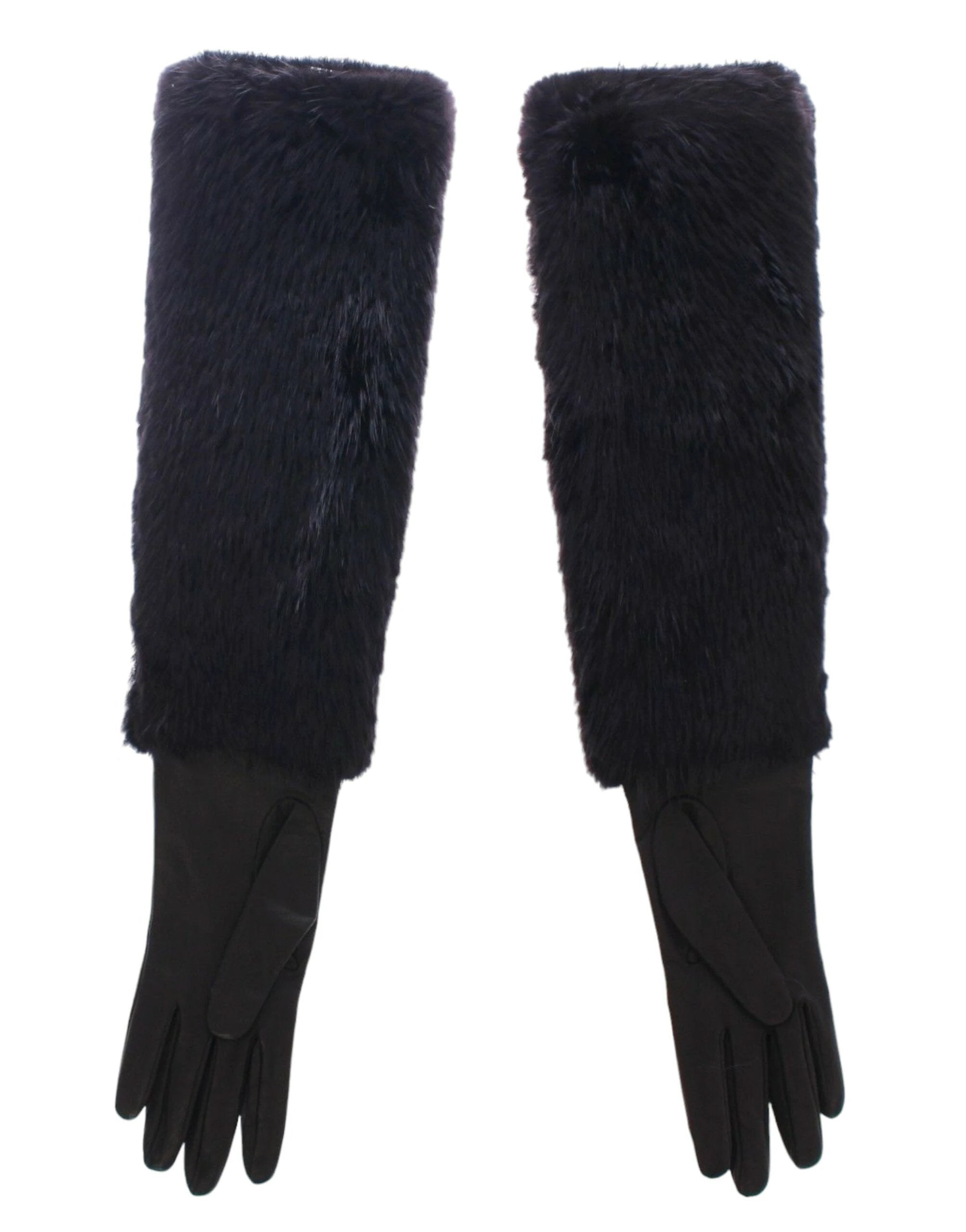 Dolce & Gabbana Black Beaver Fur Lambskin Leather Elbow Gloves by Dolce & Gabbana