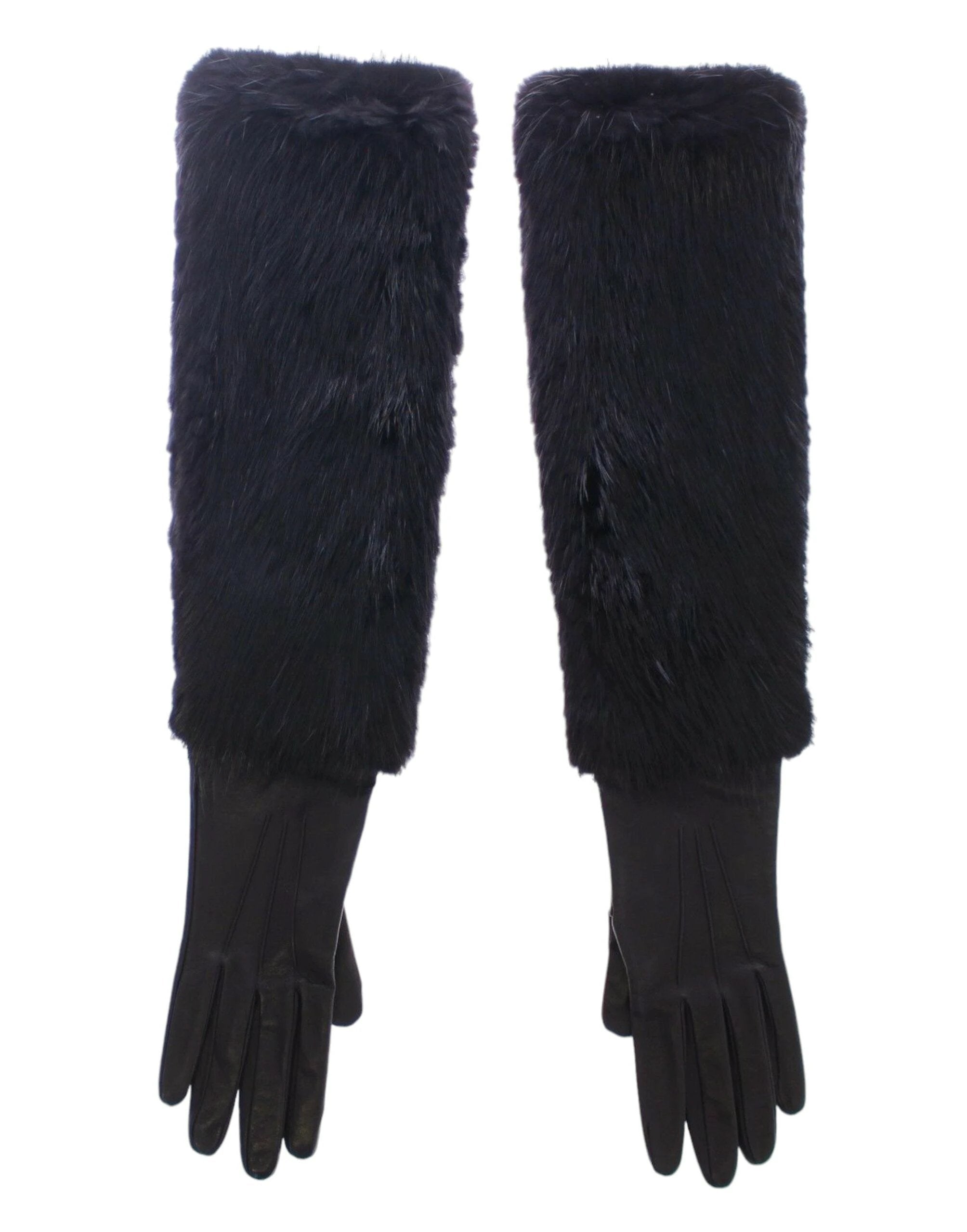 Dolce & Gabbana Black Beaver Fur Lambskin Leather Elbow Gloves by Dolce & Gabbana