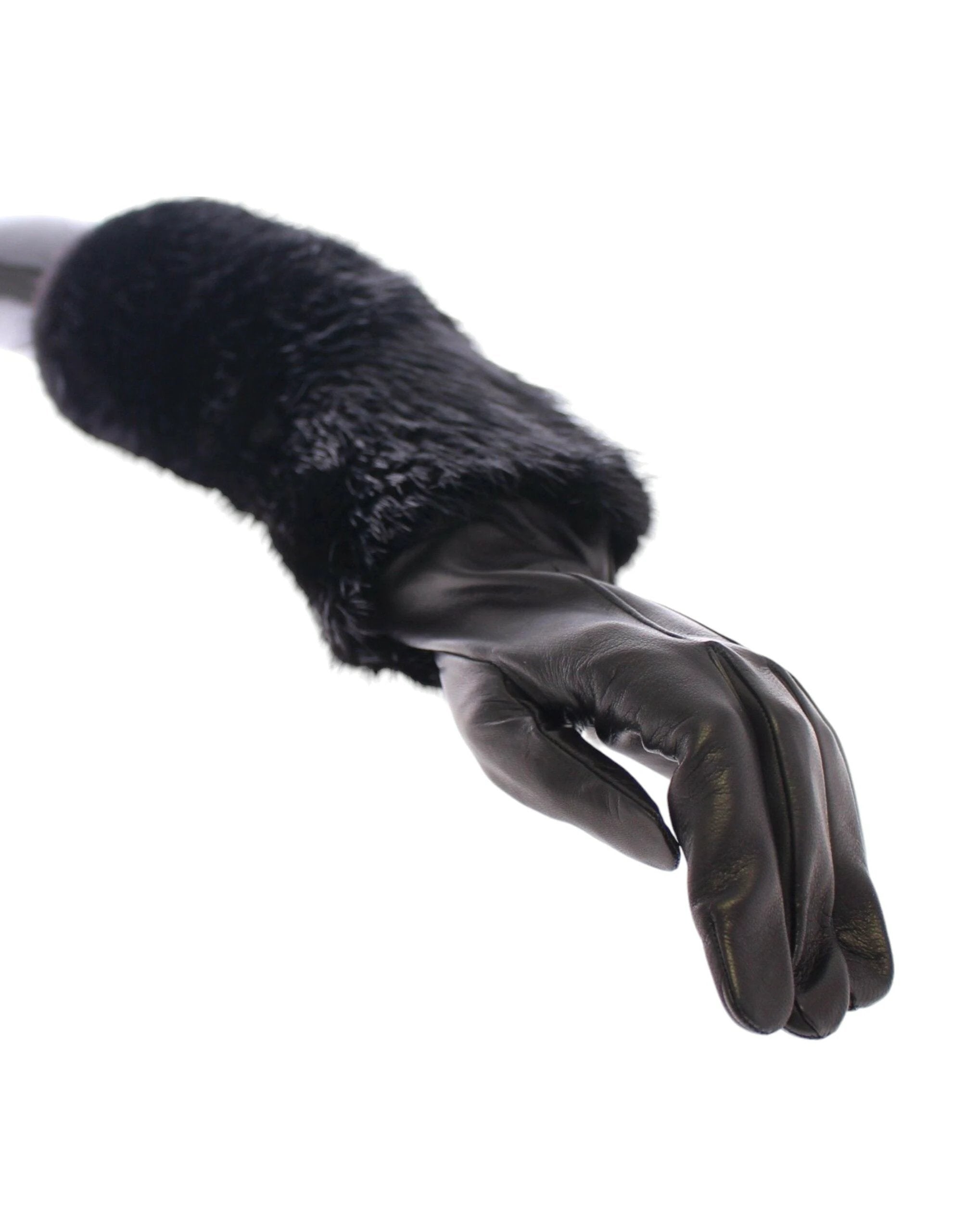 Dolce & Gabbana Black Beaver Fur Lambskin Leather Elbow Gloves by Dolce & Gabbana