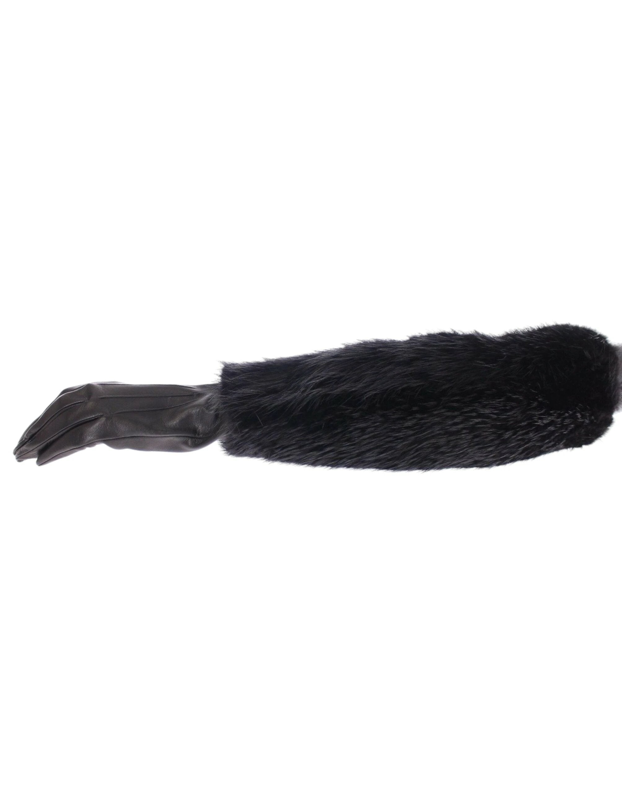 Dolce & Gabbana Black Beaver Fur Lambskin Leather Elbow Gloves by Dolce & Gabbana
