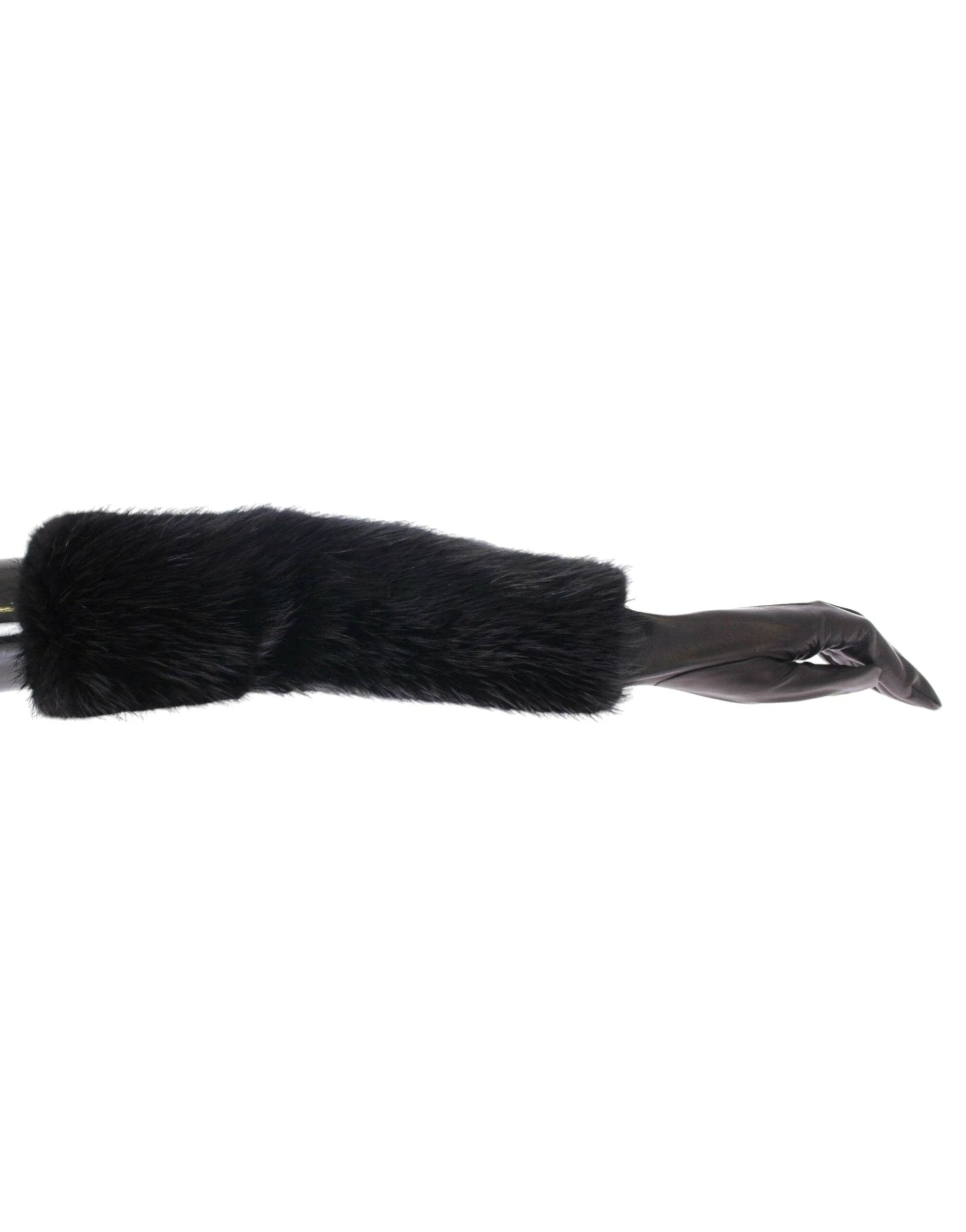 Dolce & Gabbana Black Beaver Fur Lambskin Leather Elbow Gloves by Dolce & Gabbana
