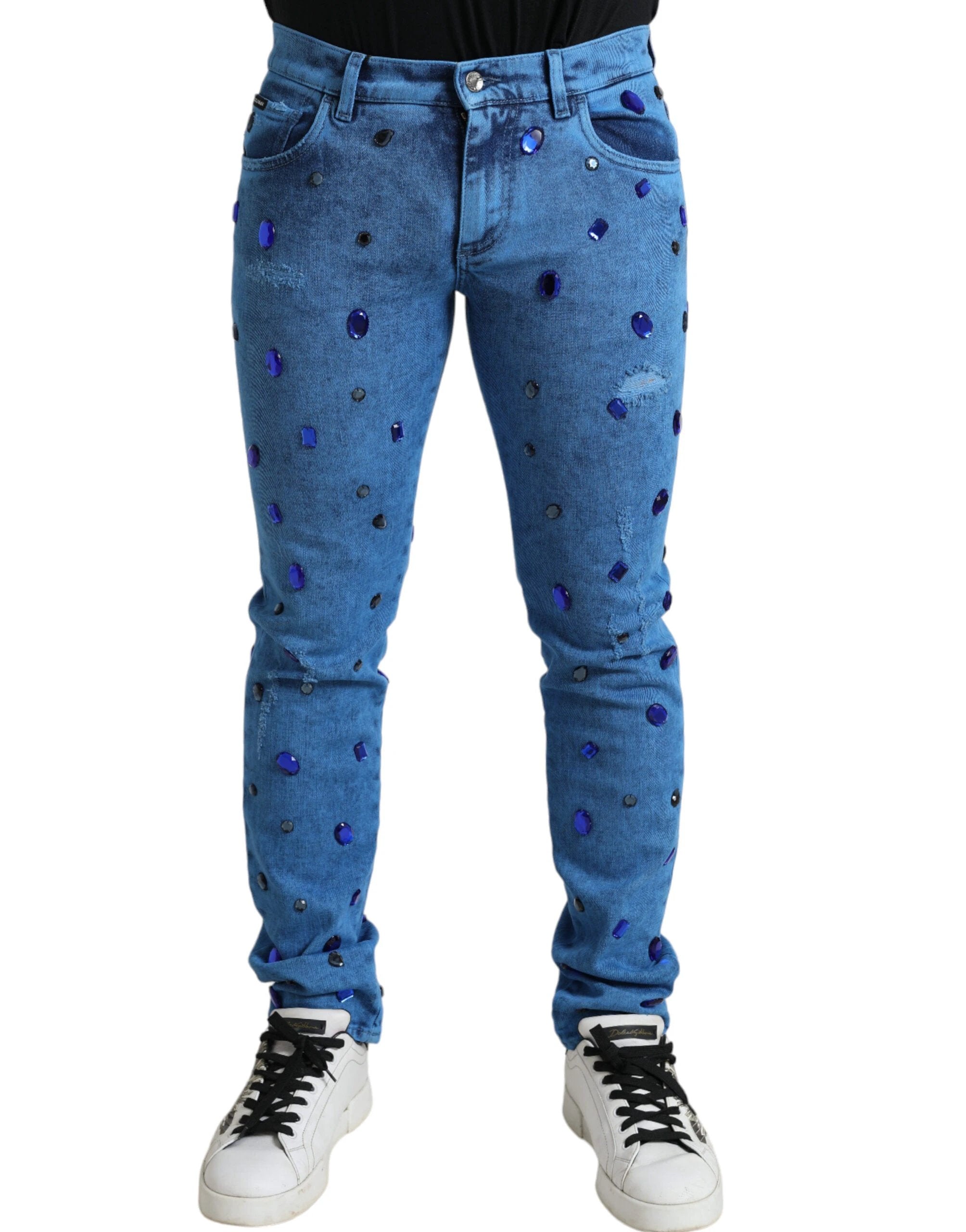 Dolce & Gabbana Blue Crystal Embellished Skinny Denim Jeans by Dolce & Gabbana