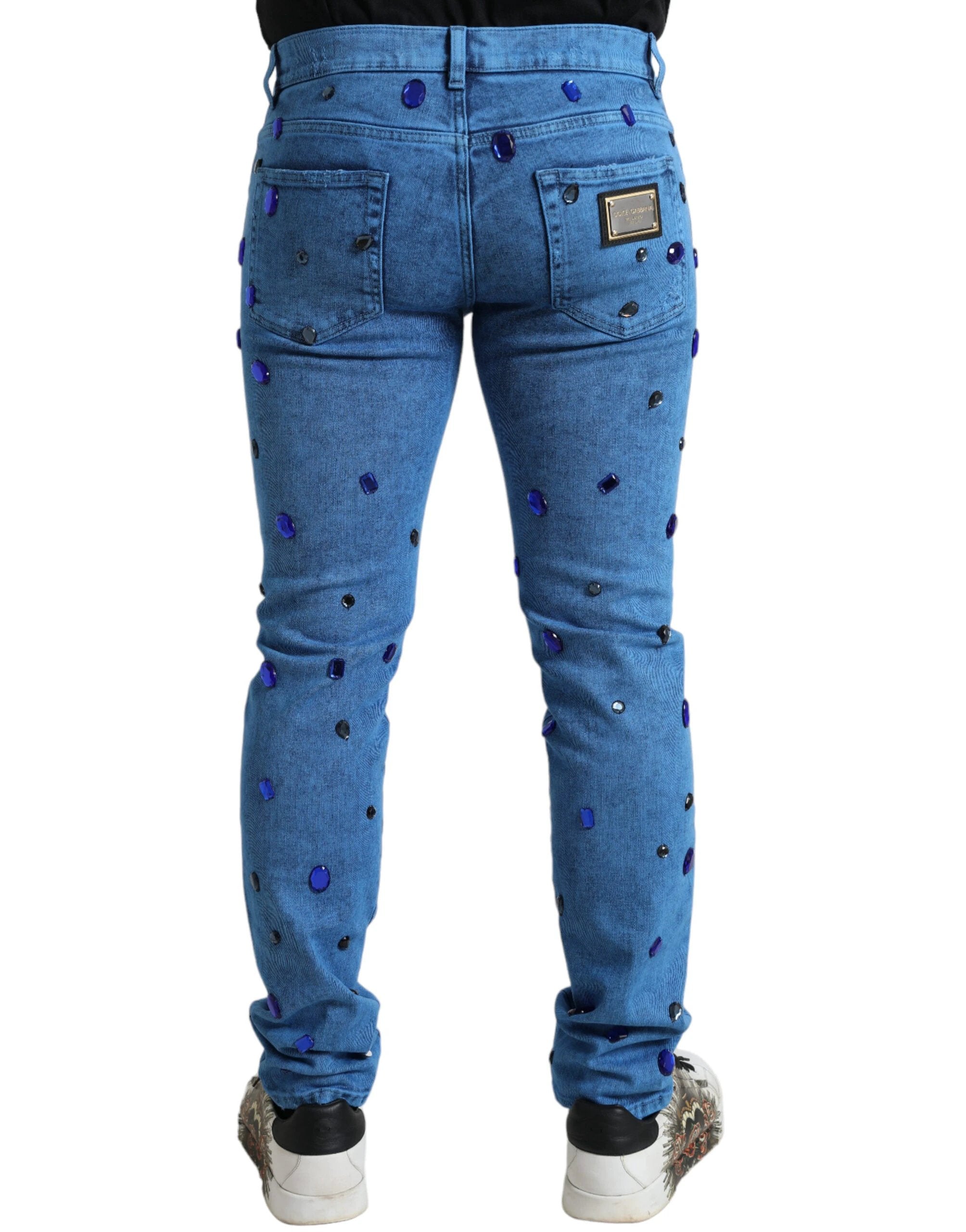 Dolce & Gabbana Blue Crystal Embellished Skinny Denim Jeans by Dolce & Gabbana