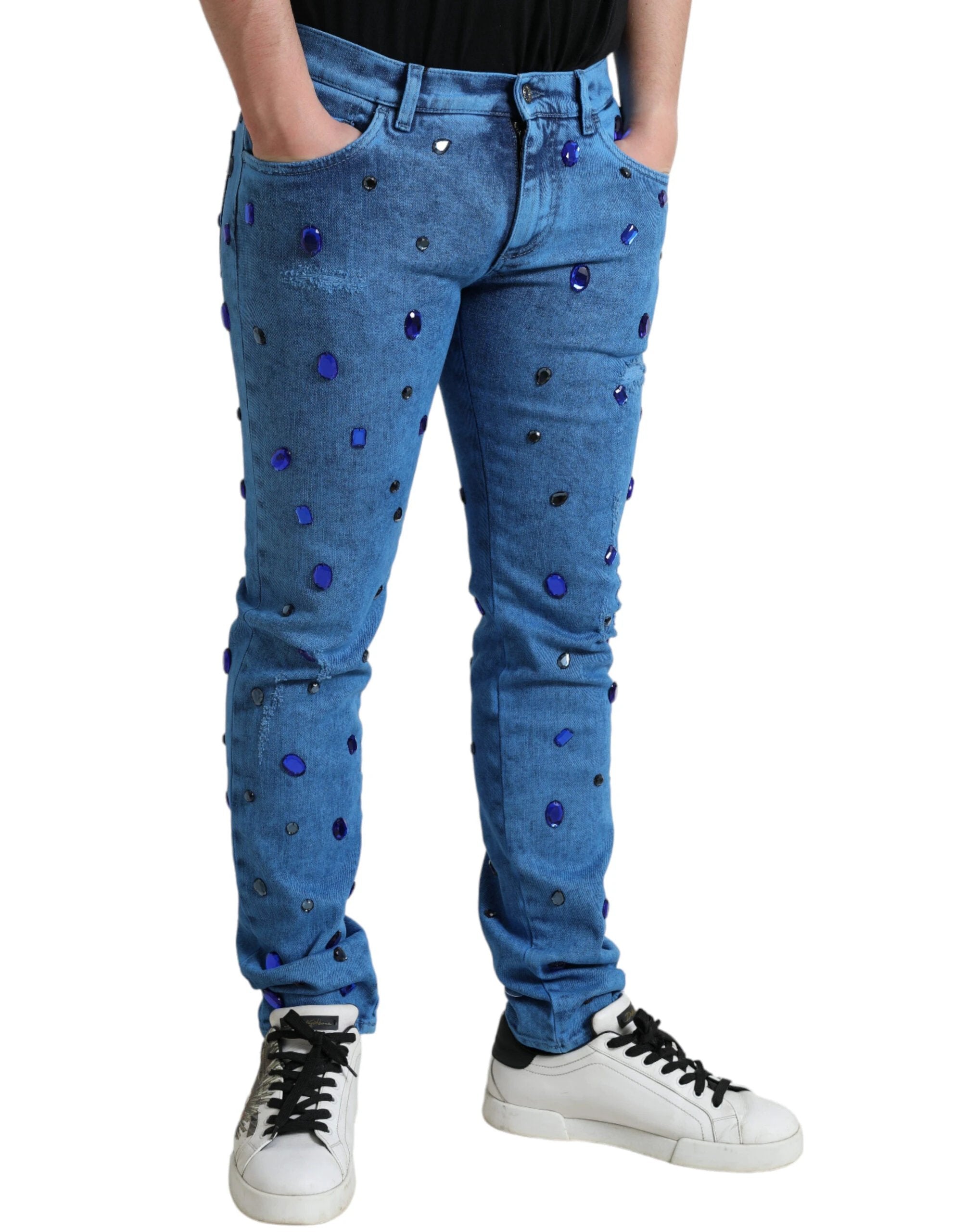 Dolce & Gabbana Blue Crystal Embellished Skinny Denim Jeans by Dolce & Gabbana
