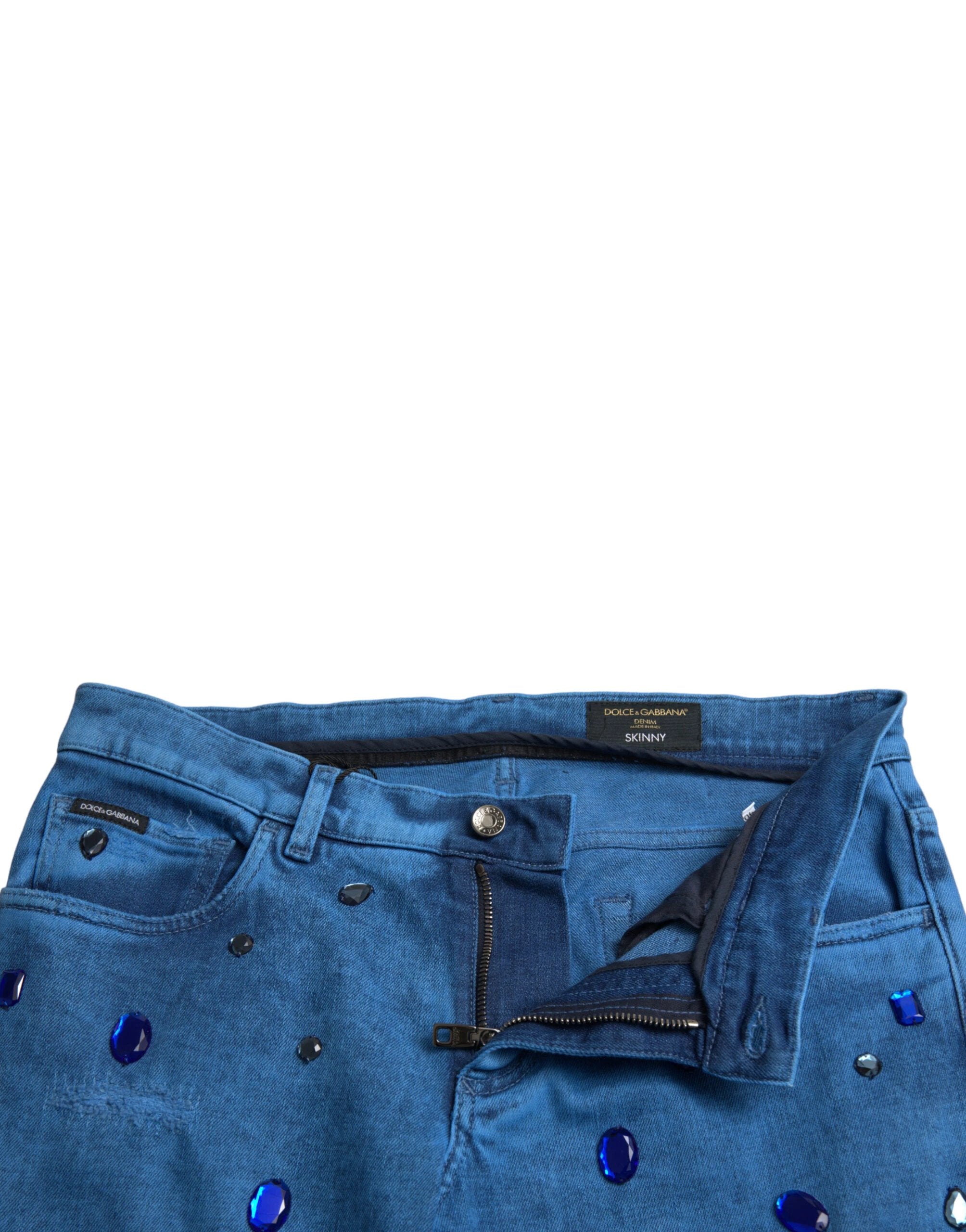 Dolce & Gabbana Blue Crystal Embellished Skinny Denim Jeans by Dolce & Gabbana