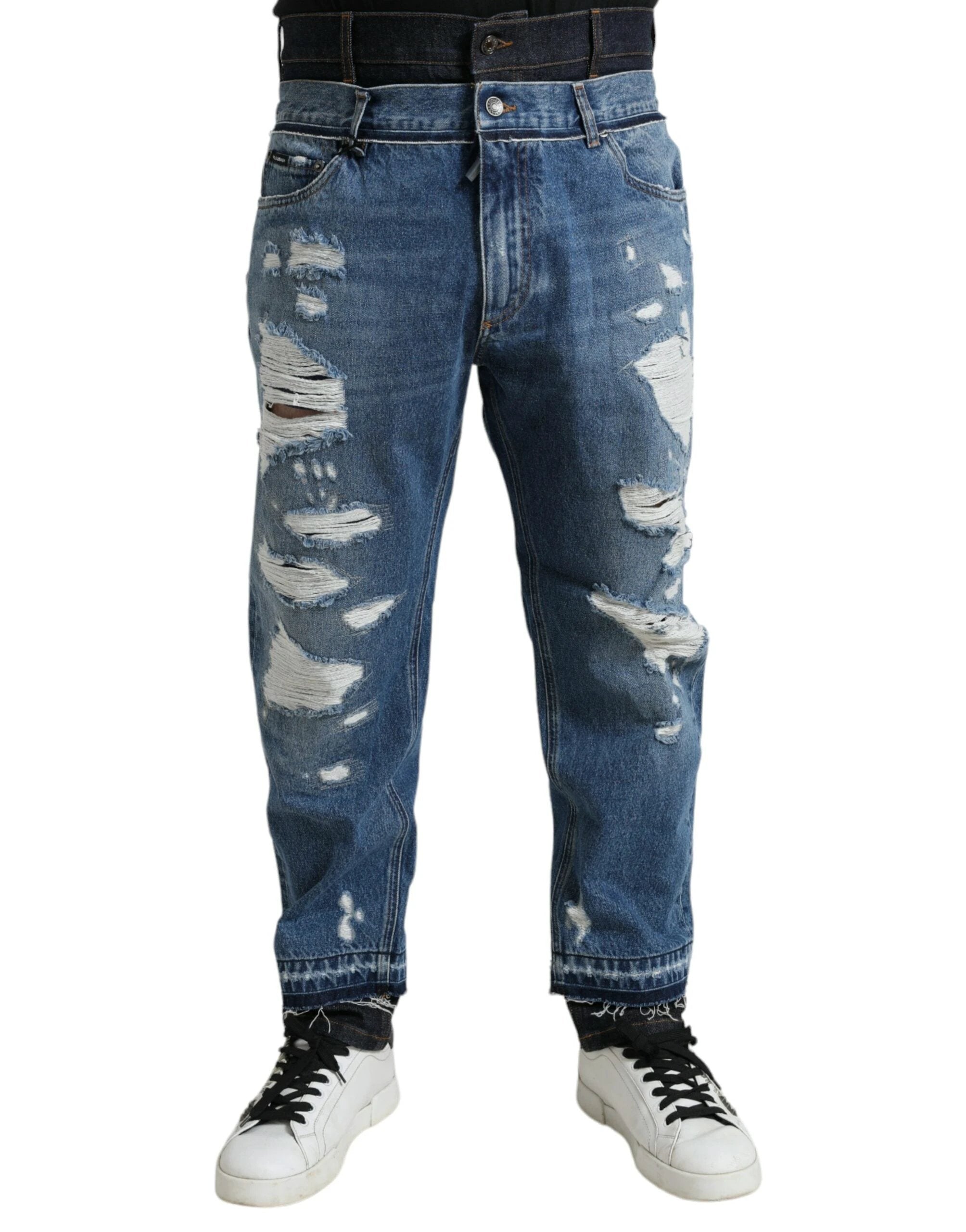 Dolce & Gabbana Blue Tattered Cotton Men Denim Jeans by Dolce & Gabbana