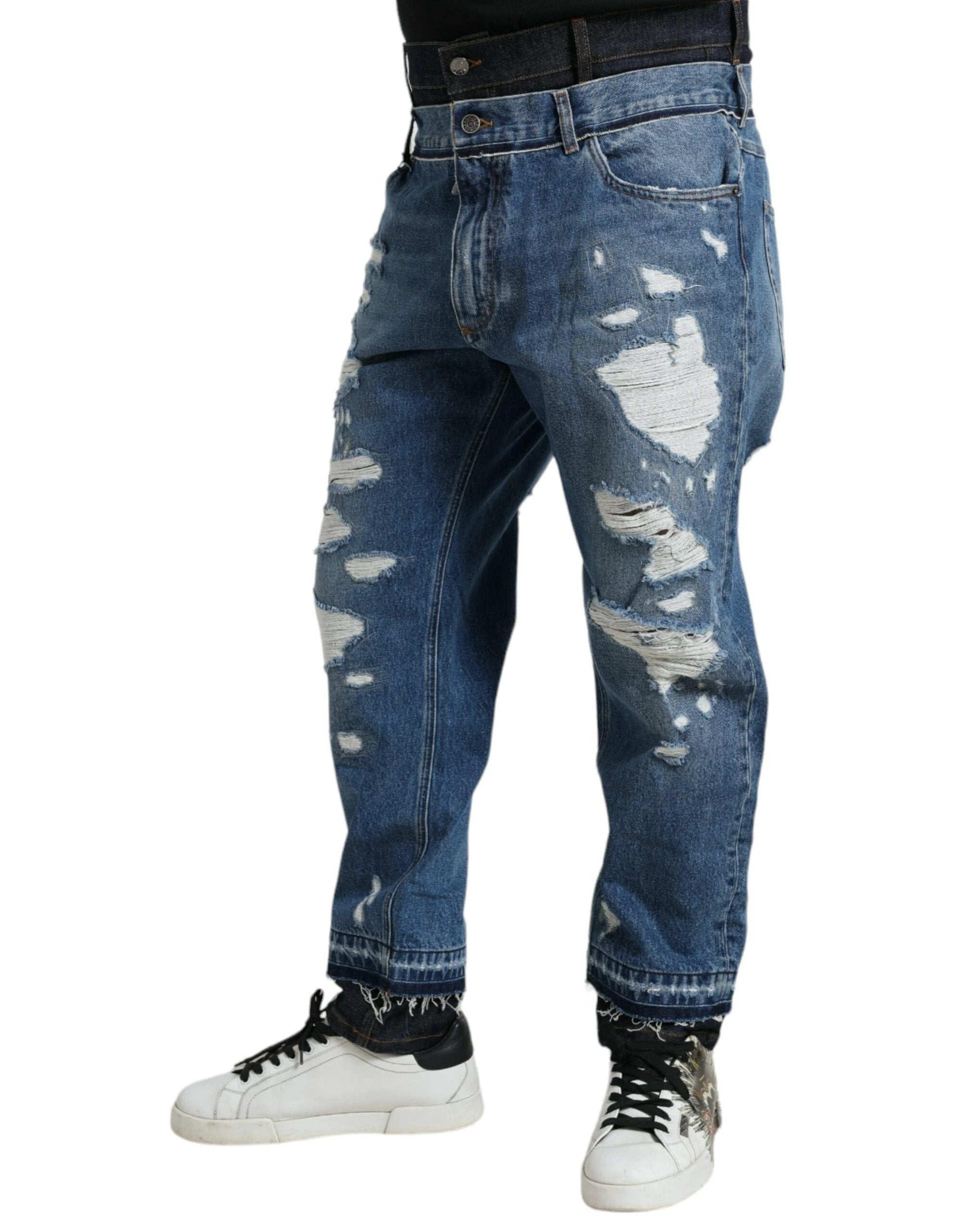 Dolce & Gabbana Blue Tattered Cotton Men Denim Jeans by Dolce & Gabbana