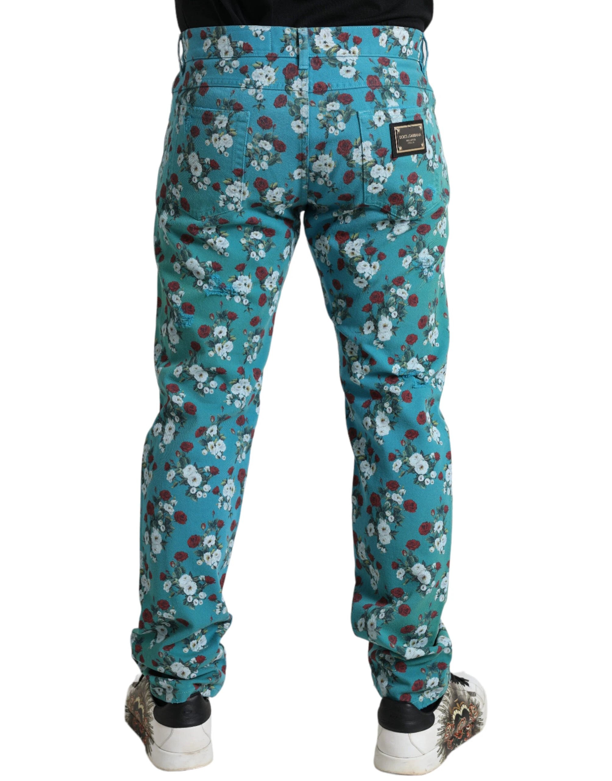 Dolce & Gabbana Blue Floral Print Skinny Cotton Denim Pants by Dolce & Gabbana