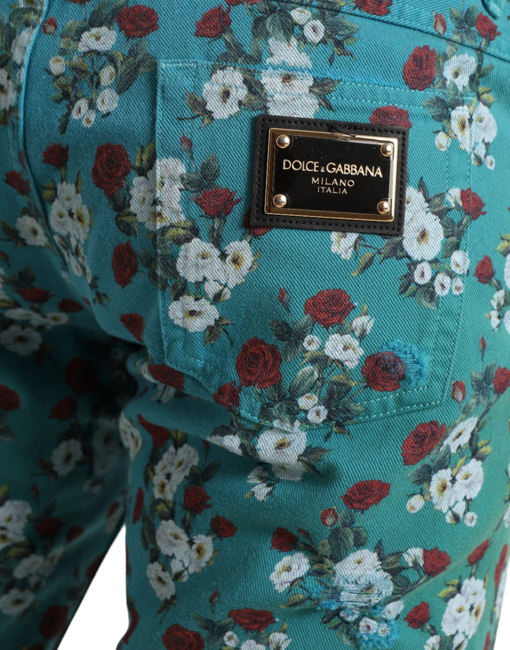 Dolce & Gabbana Blue Floral Print Skinny Cotton Denim Pants by Dolce & Gabbana