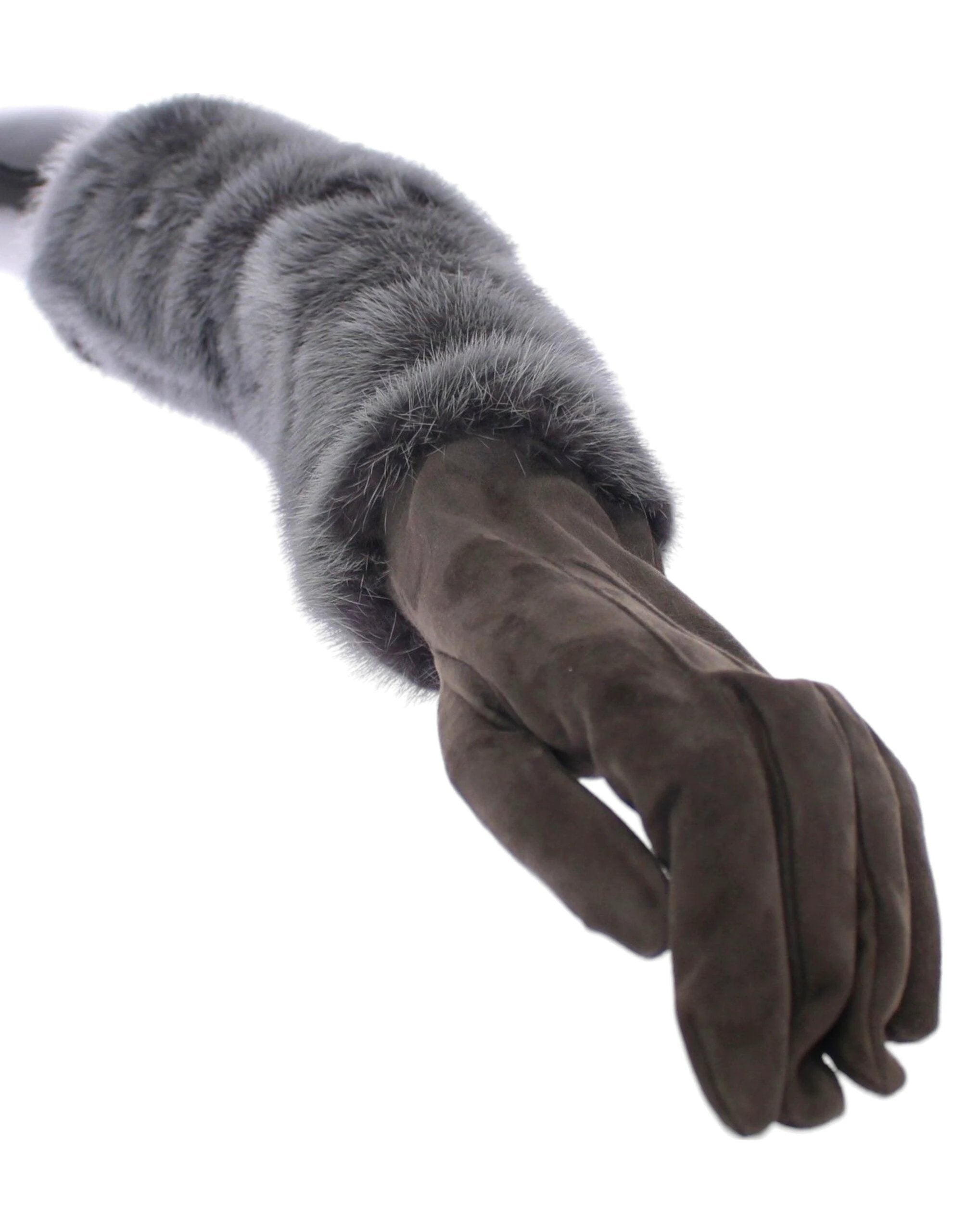 Dolce & Gabbana Gray Mink Fur Lambskin Suede Leather Gloves by Dolce & Gabbana