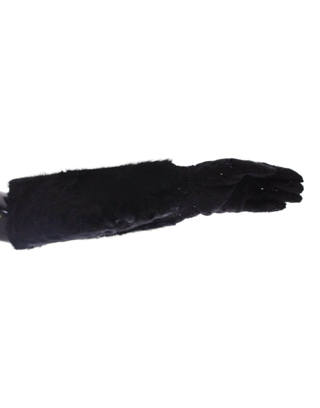 Dolce & Gabbana Black Lace Wool Lambskin Fur Elbow Gloves by Dolce & Gabbana