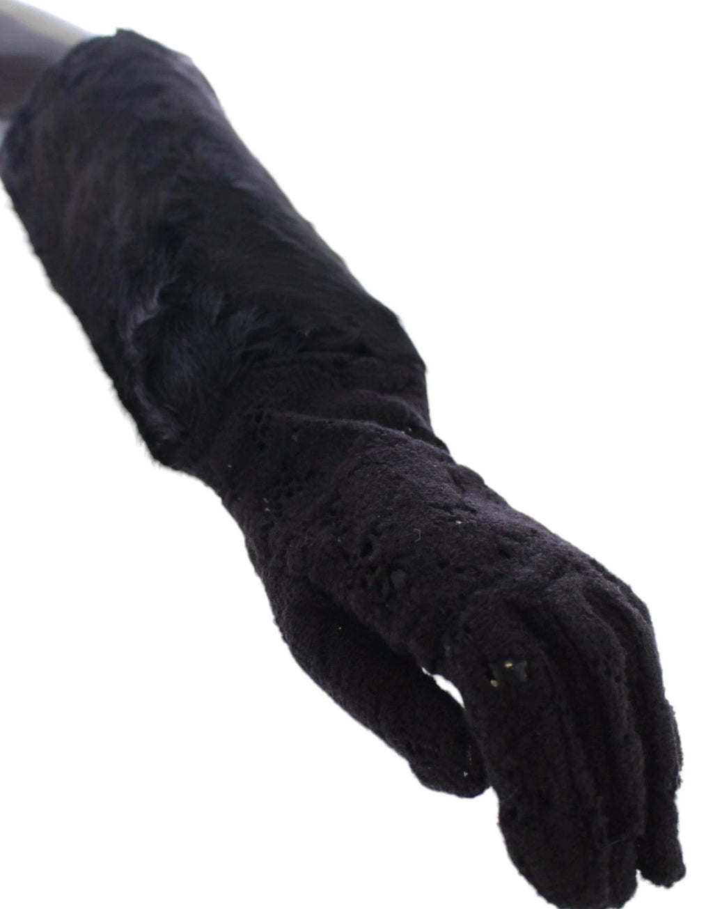 Dolce & Gabbana Black Lace Wool Lambskin Fur Elbow Gloves by Dolce & Gabbana