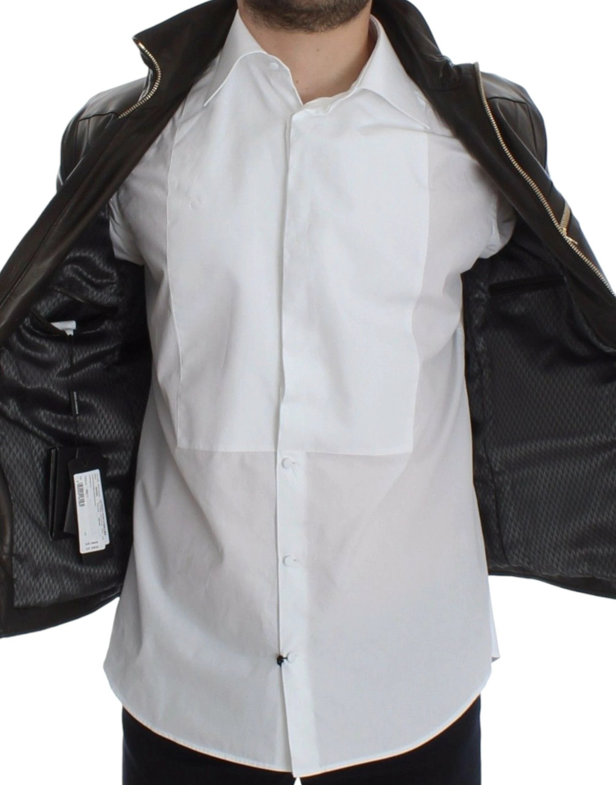 Dolce & Gabbana Brown Lambskin Leather Zipper Jacket by Dolce & Gabbana