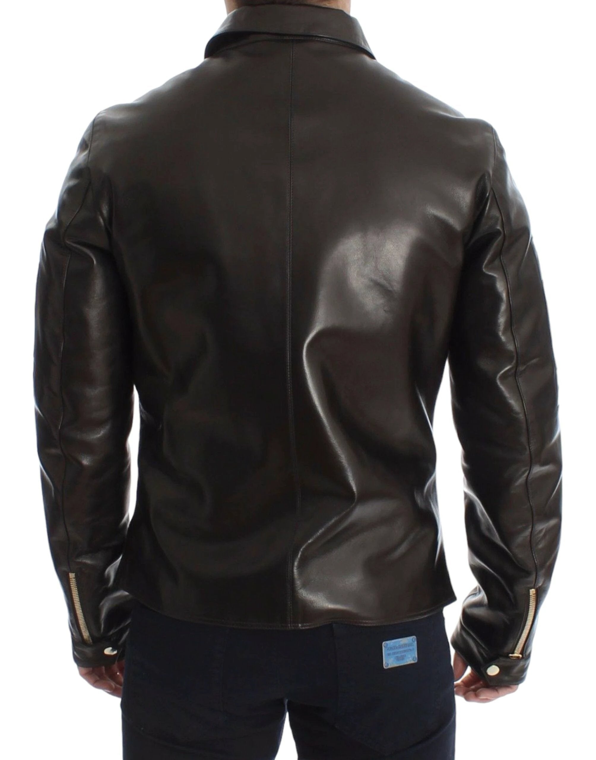 Dolce & Gabbana Brown Lambskin Leather Zipper Jacket by Dolce & Gabbana
