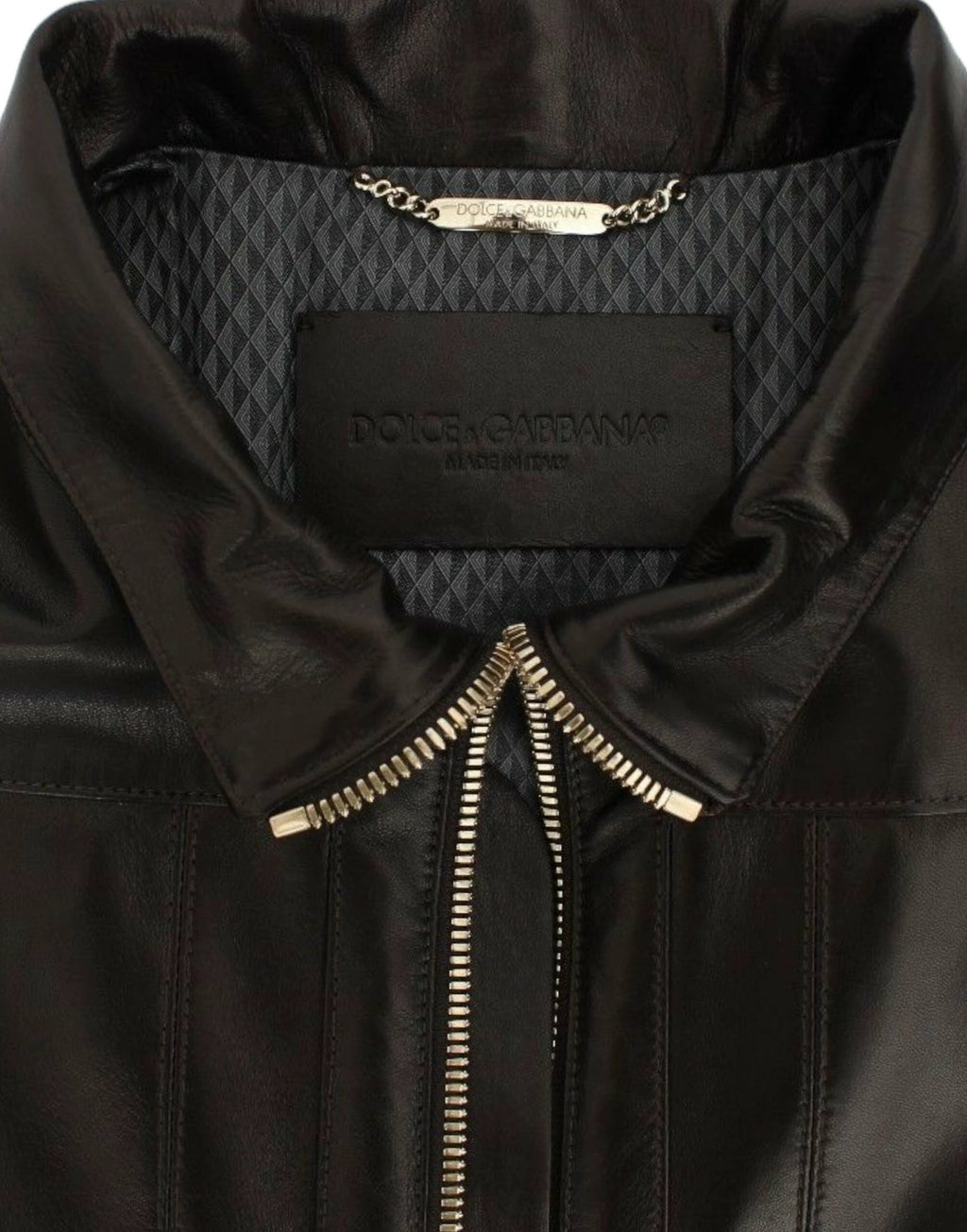 Dolce & Gabbana Brown Lambskin Leather Zipper Jacket by Dolce & Gabbana