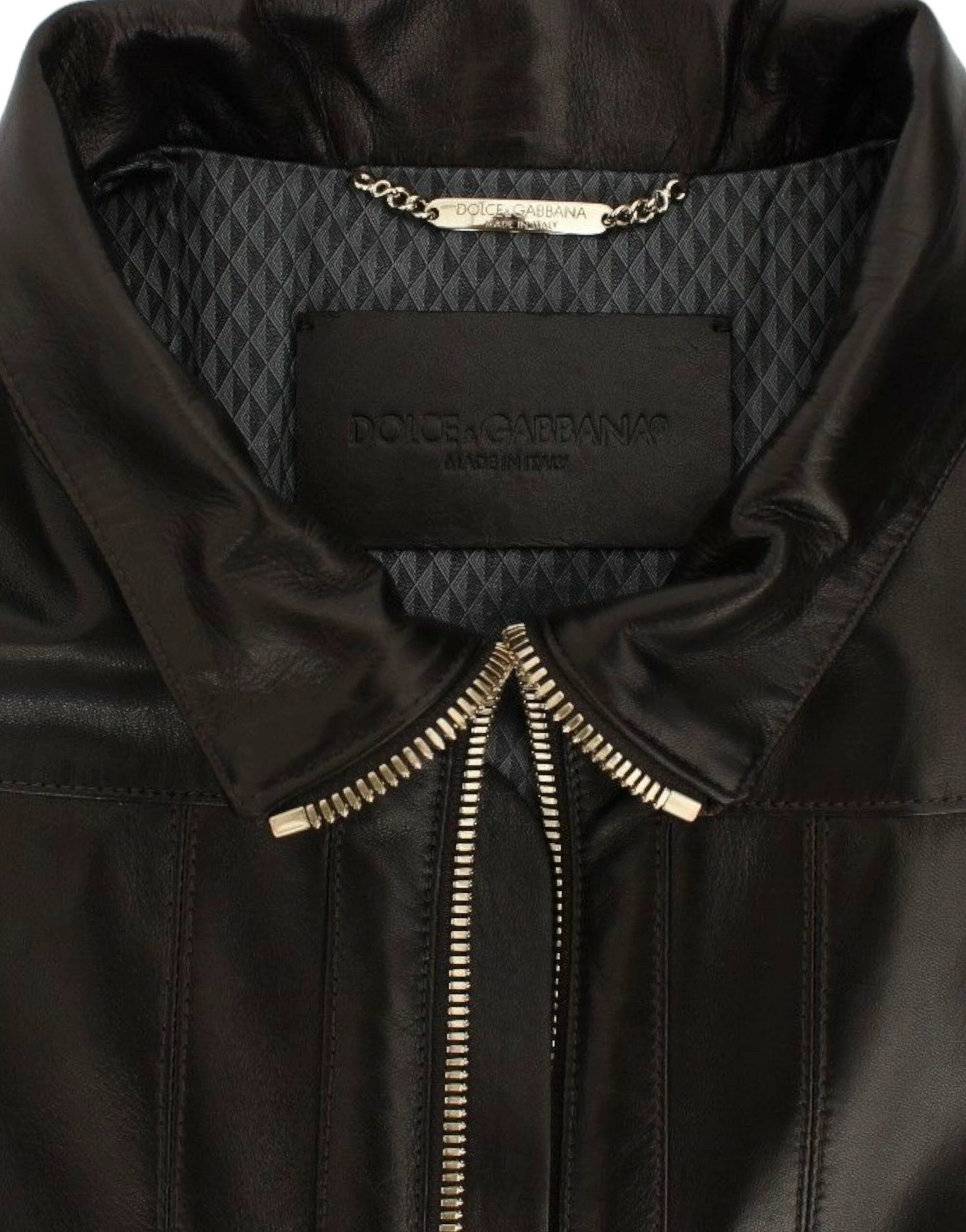 Dolce & Gabbana Brown Lambskin Leather Zipper Jacket by Dolce & Gabbana
