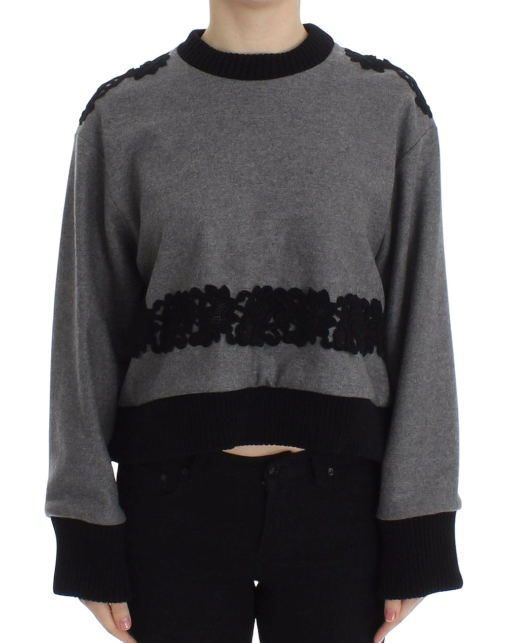 Dolce & Gabbana Gray Black Lace Wool Cashmere Sweater by Dolce & Gabbana