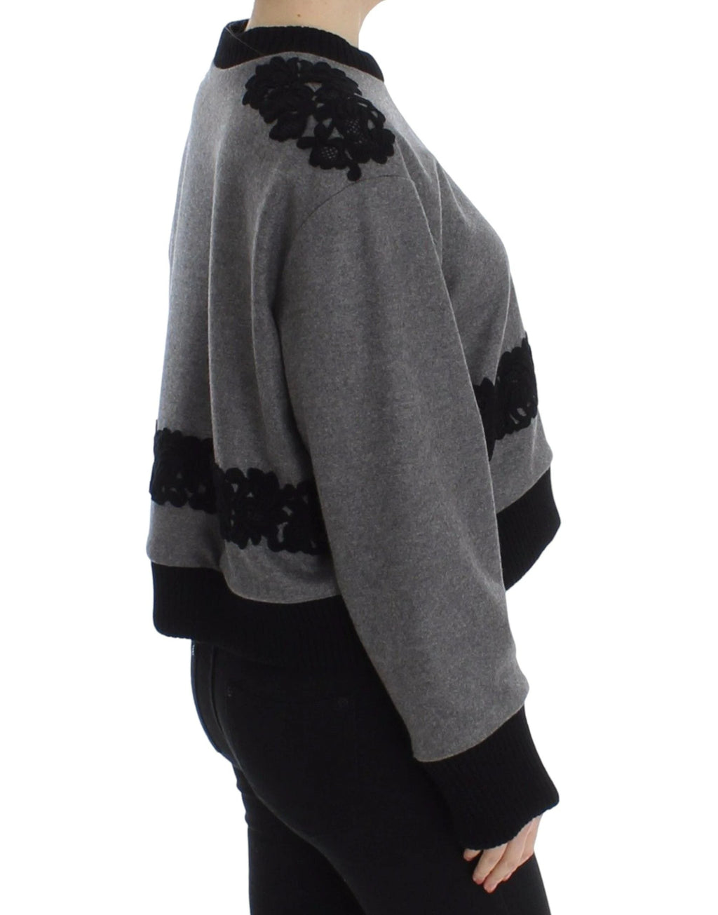 Dolce & Gabbana Gray Black Lace Wool Cashmere Sweater by Dolce & Gabbana