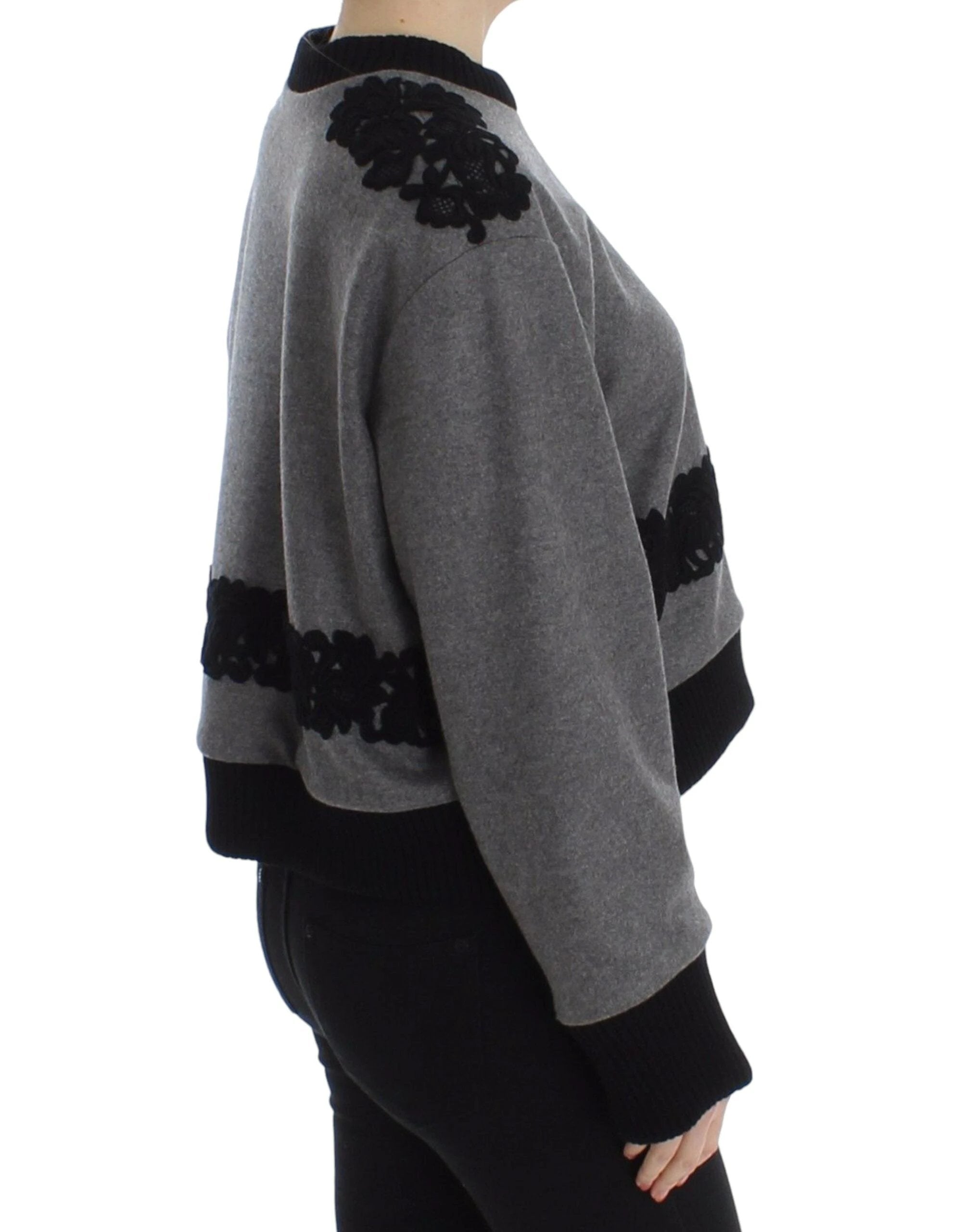 Dolce & Gabbana Gray Black Lace Wool Cashmere Sweater by Dolce & Gabbana
