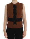 Dolce & Gabbana Brown Wool Black Lace Vest Sweater Top by Dolce & Gabbana