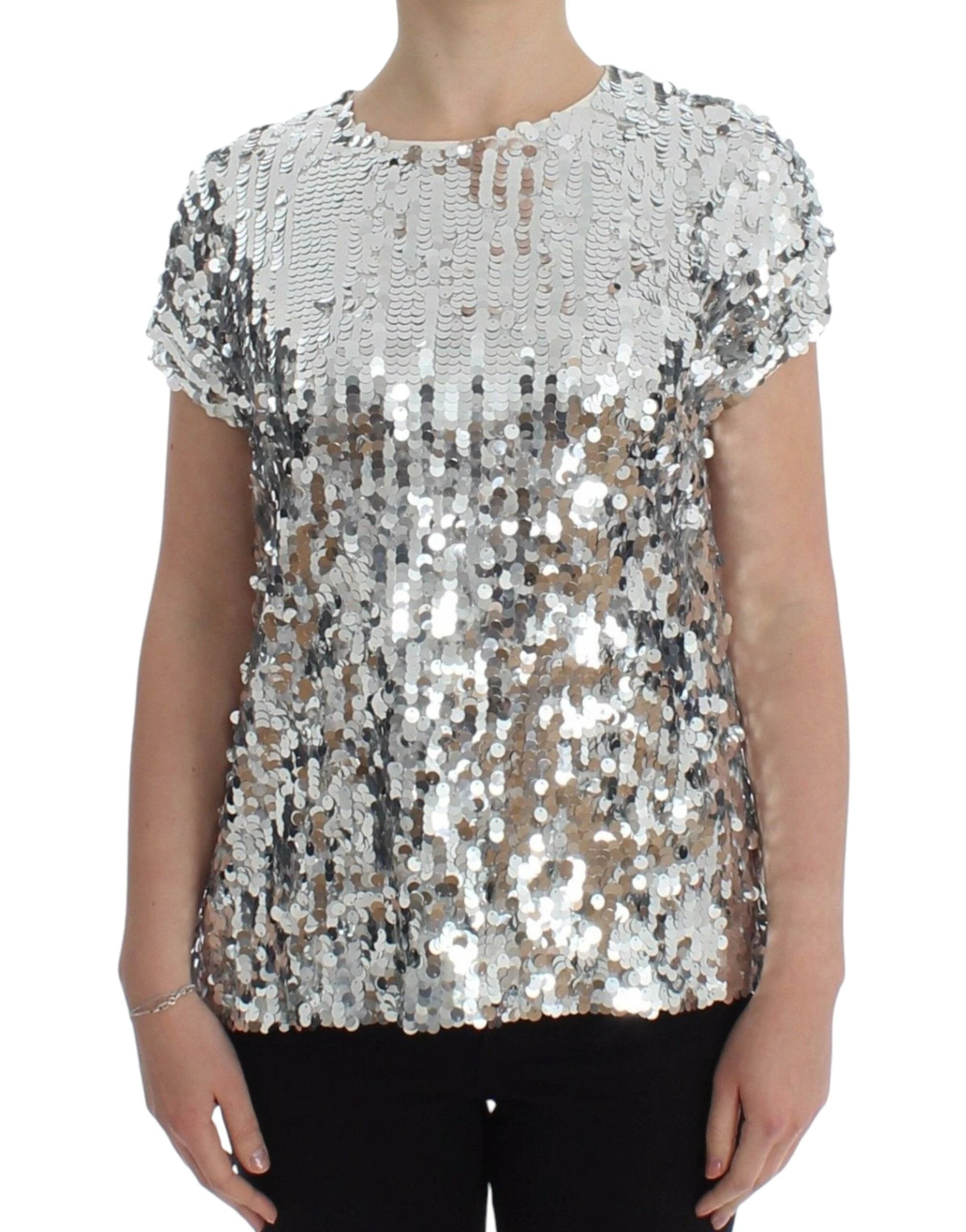 Dolce & Gabbana Silver Sequined Crewneck Blouse T-shirt Top by Dolce & Gabbana