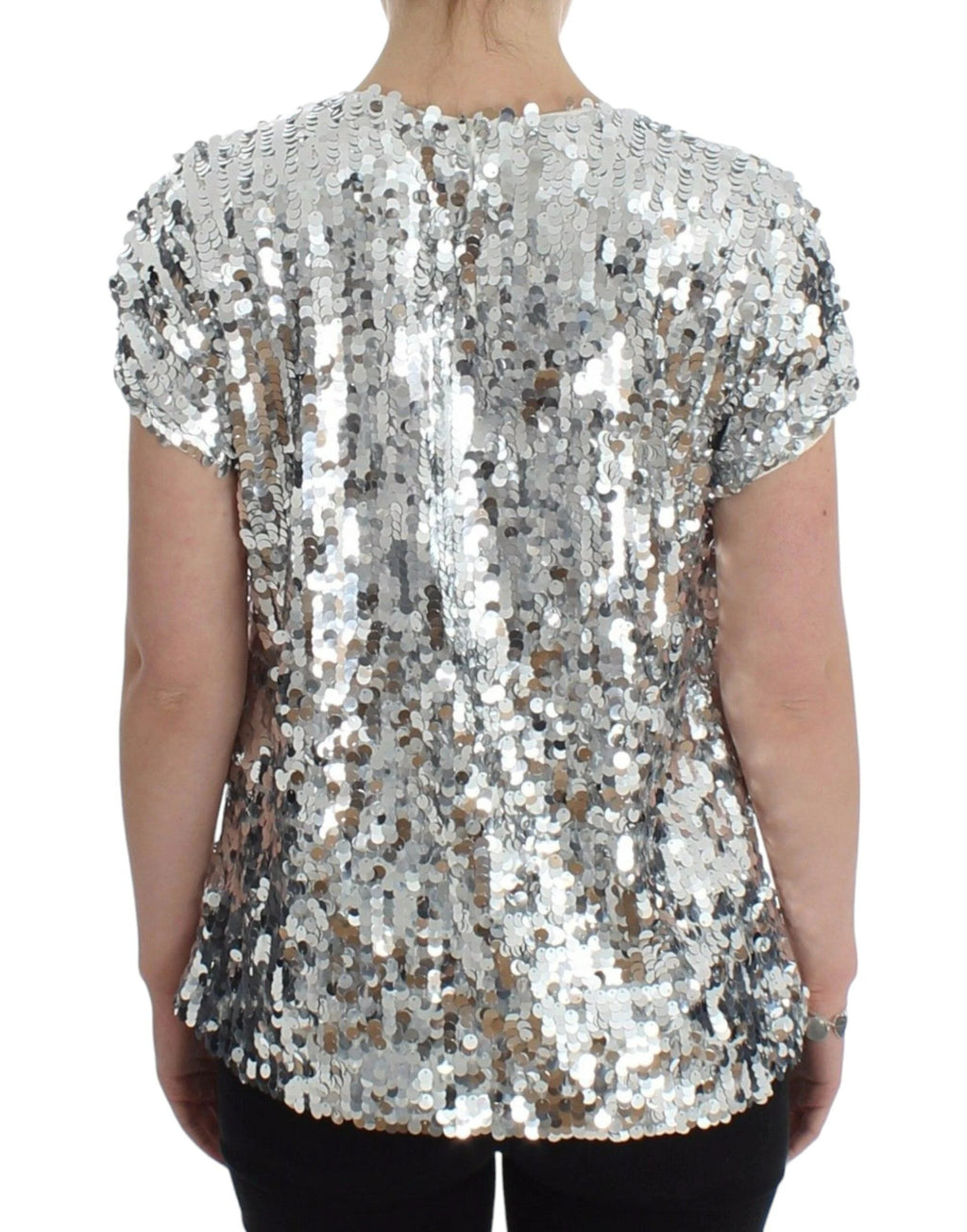 Dolce & Gabbana Silver Sequined Crewneck Blouse T-shirt Top by Dolce & Gabbana