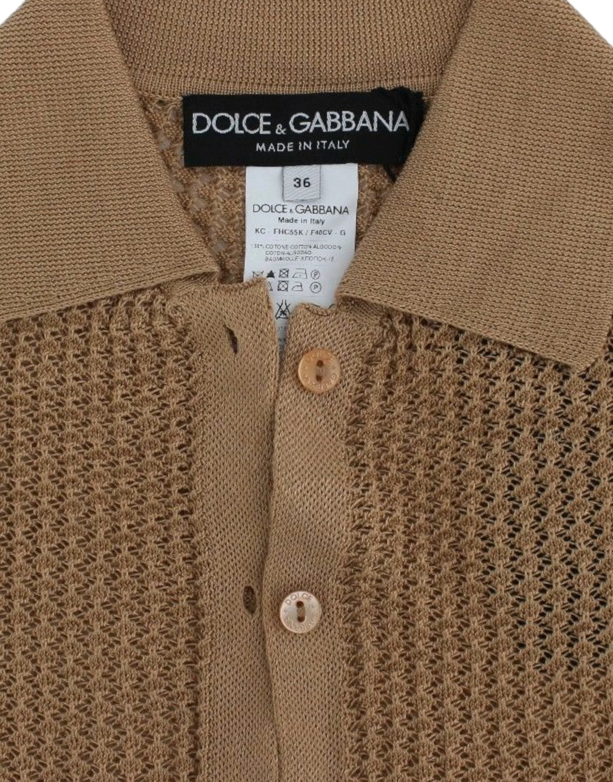 Dolce & Gabbana Beige Knitted Cotton Polo Cardigan Sweater by Dolce & Gabbana