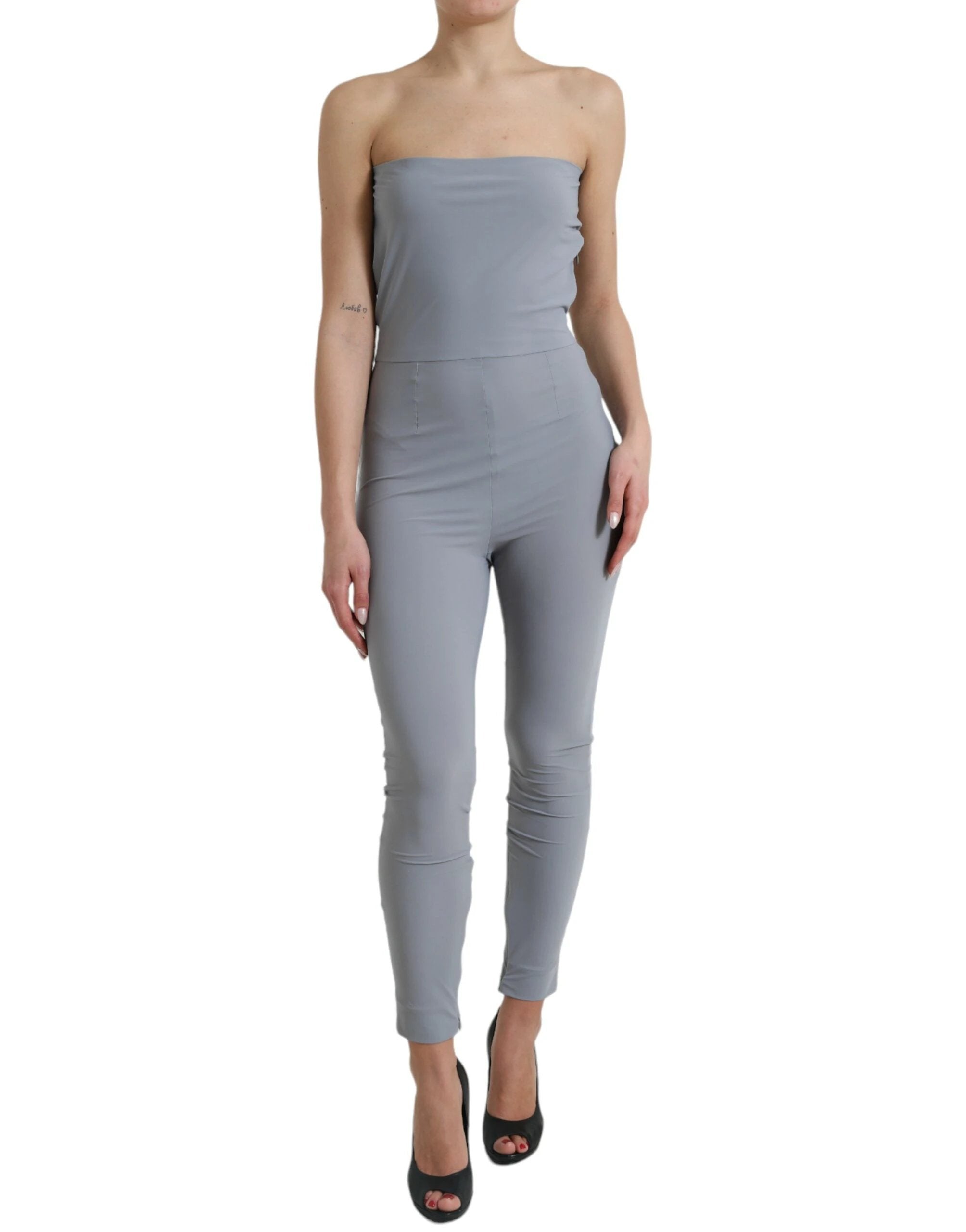 Dolce & Gabbana Gray Nylon Strapless Bodycon Jumpsuit Dress by Dolce & Gabbana