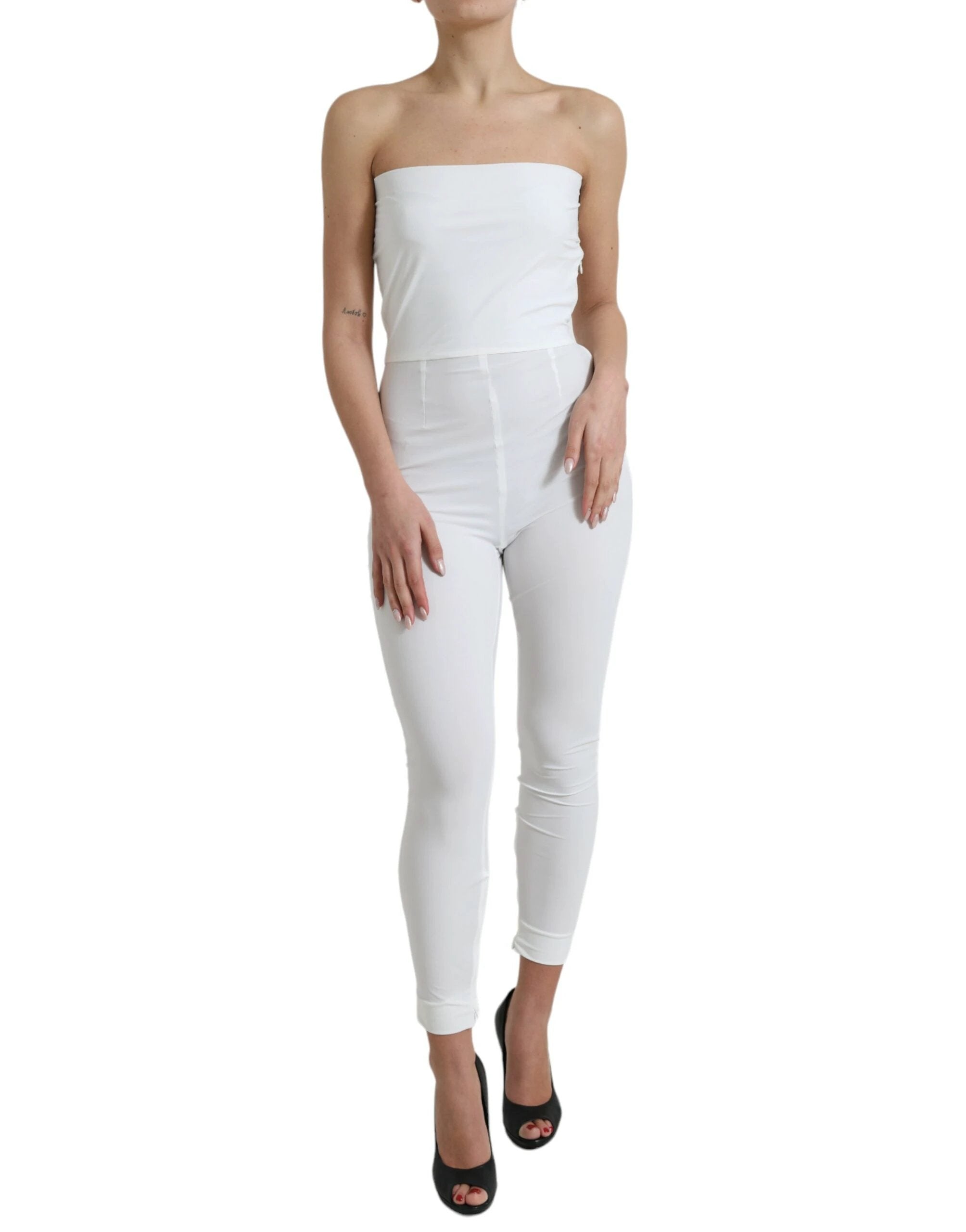 Dolce & Gabbana White Nylon Strapless Bodycon Jumpsuit Dress by Dolce & Gabbana