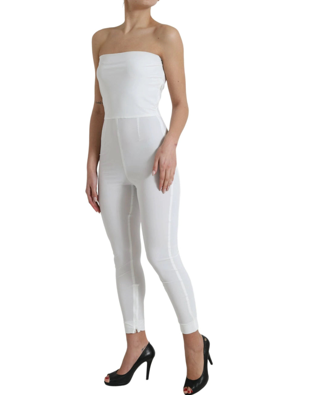 Dolce & Gabbana White Nylon Strapless Bodycon Jumpsuit Dress by Dolce & Gabbana