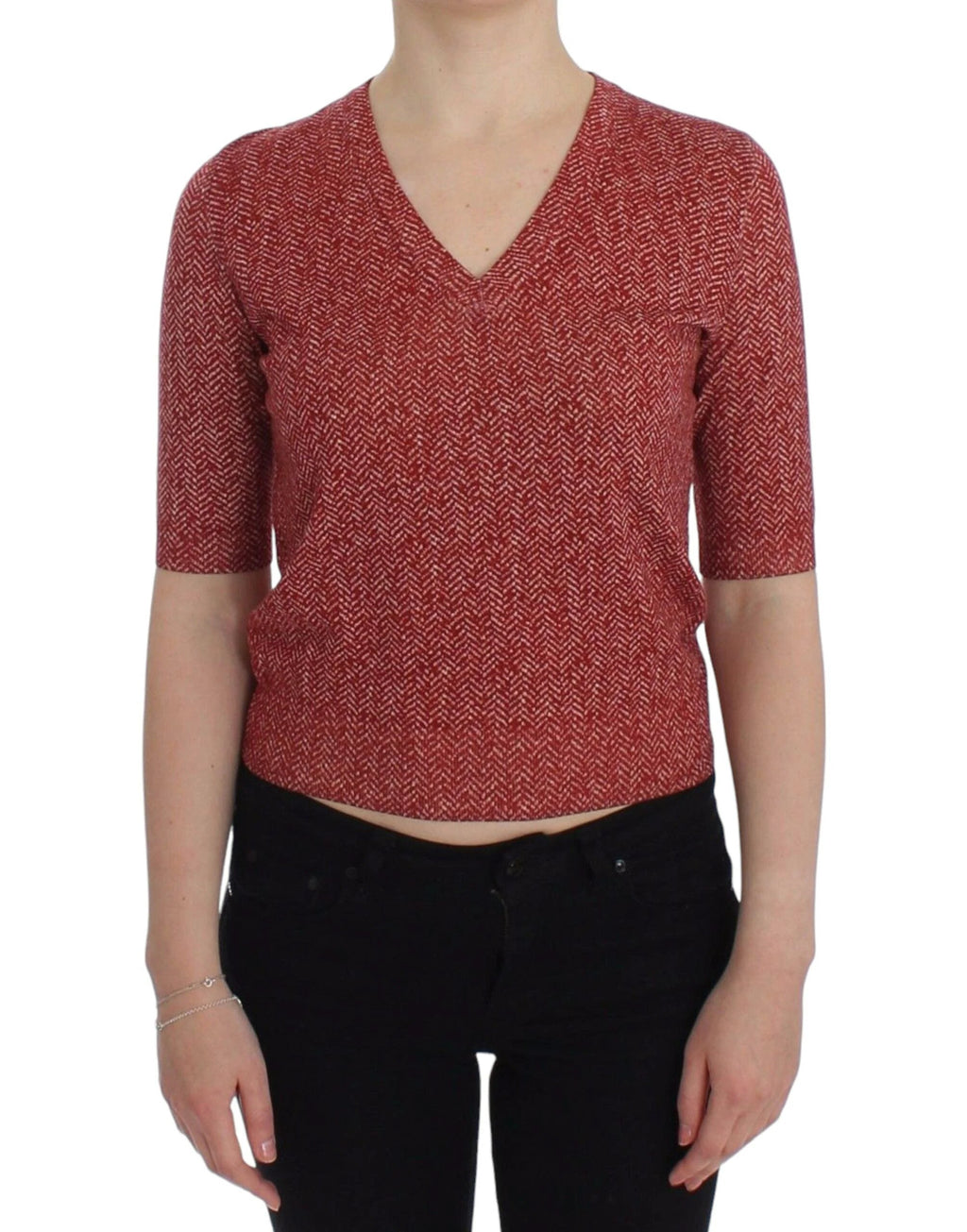 Dolce & Gabbana Red Wool Tweed Short Sleeve Sweater Pullover by Dolce & Gabbana