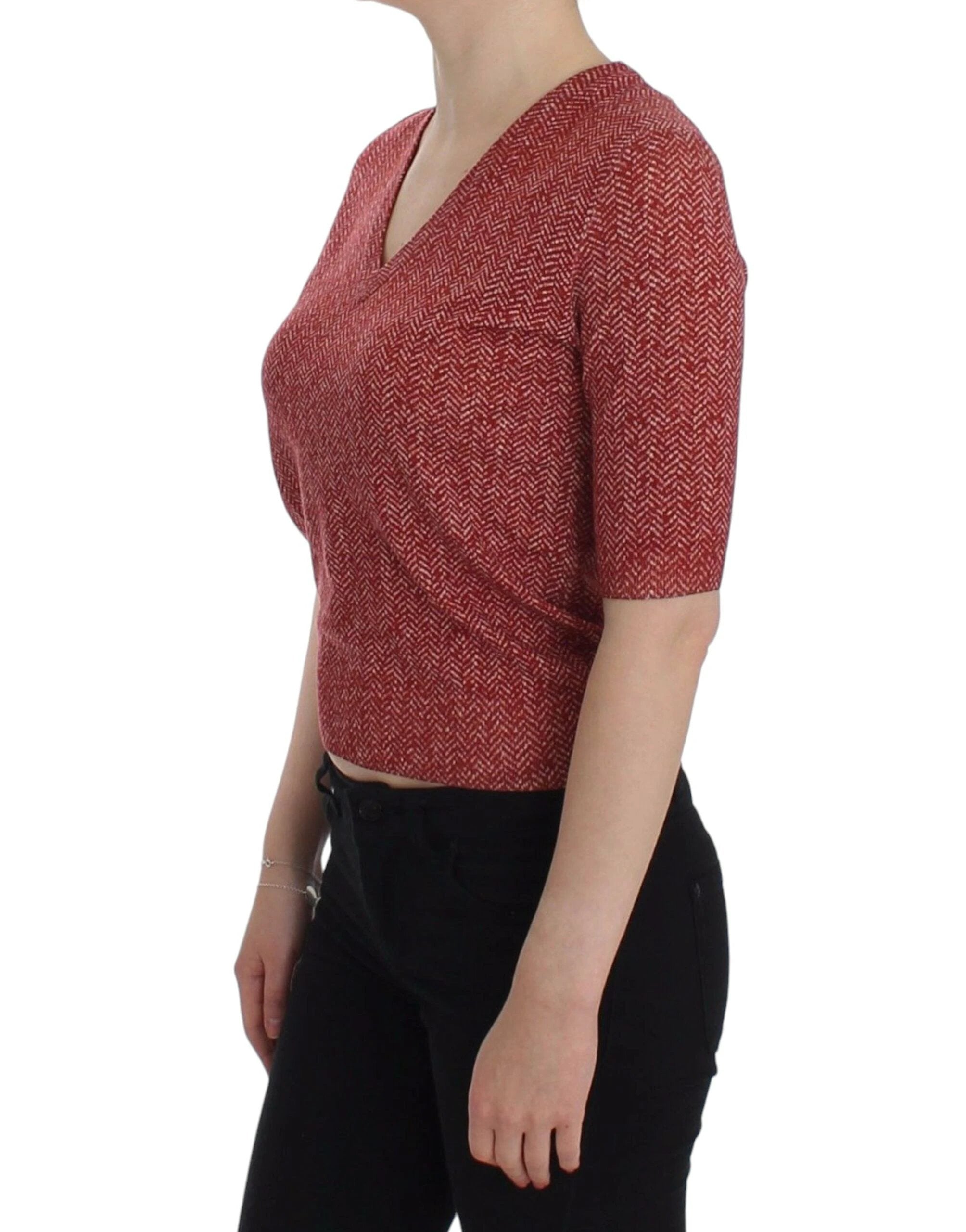 Dolce & Gabbana Red Wool Tweed Short Sleeve Sweater Pullover by Dolce & Gabbana