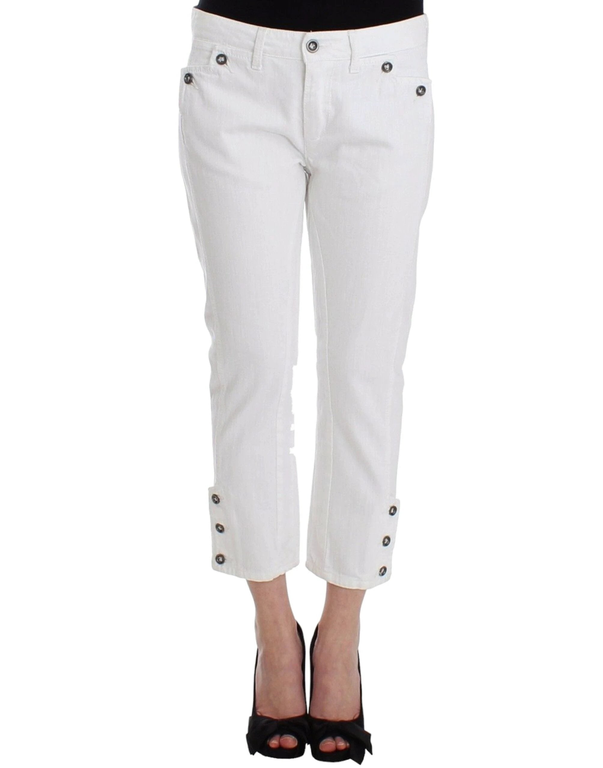 Ermanno Scervino White Cropped Jeans Denim Pants Branded Capri by Ermanno Scervino