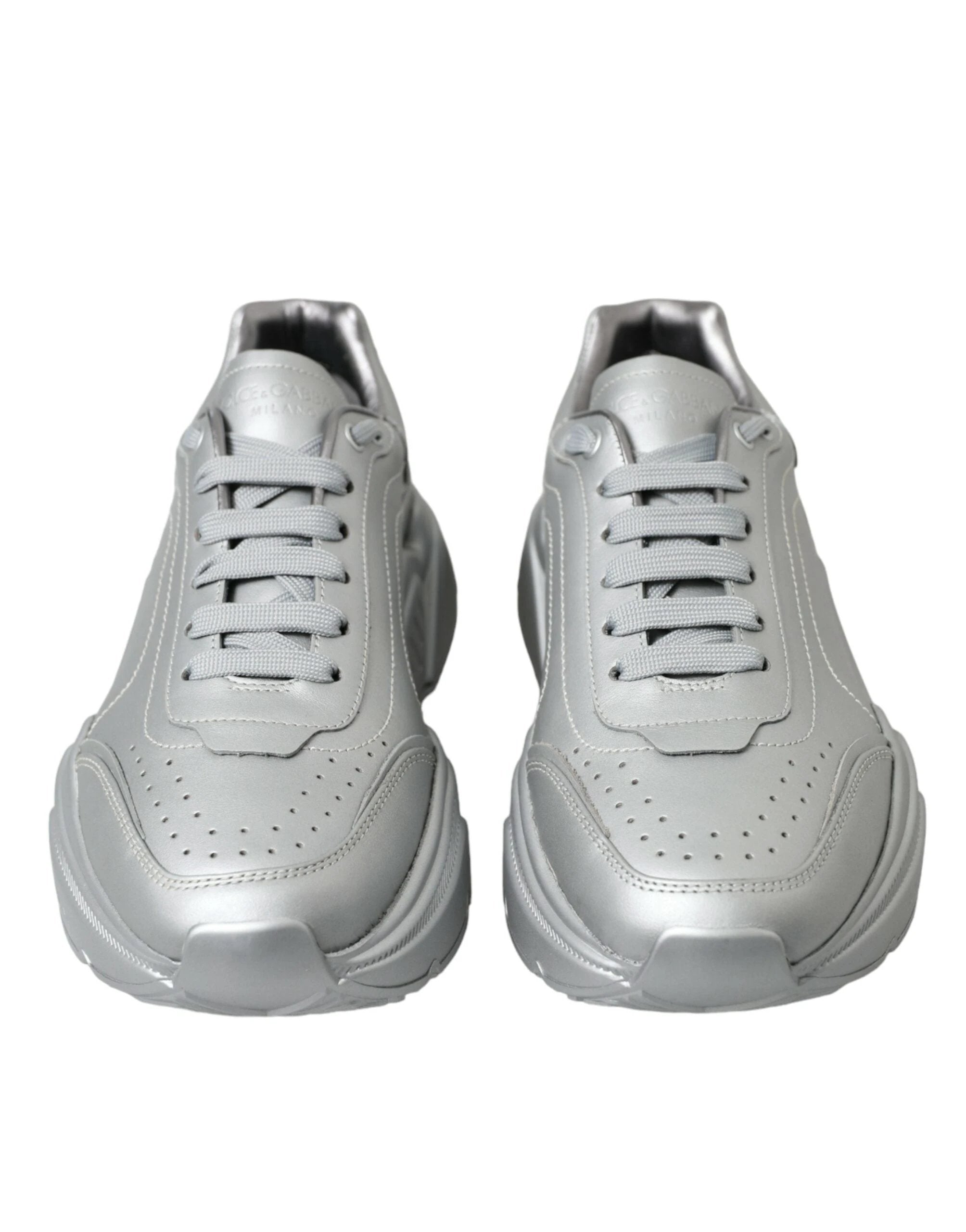Dolce & Gabbana Silver DAYMASTER Leather Men Casual Sneakers Shoes by Dolce & Gabbana