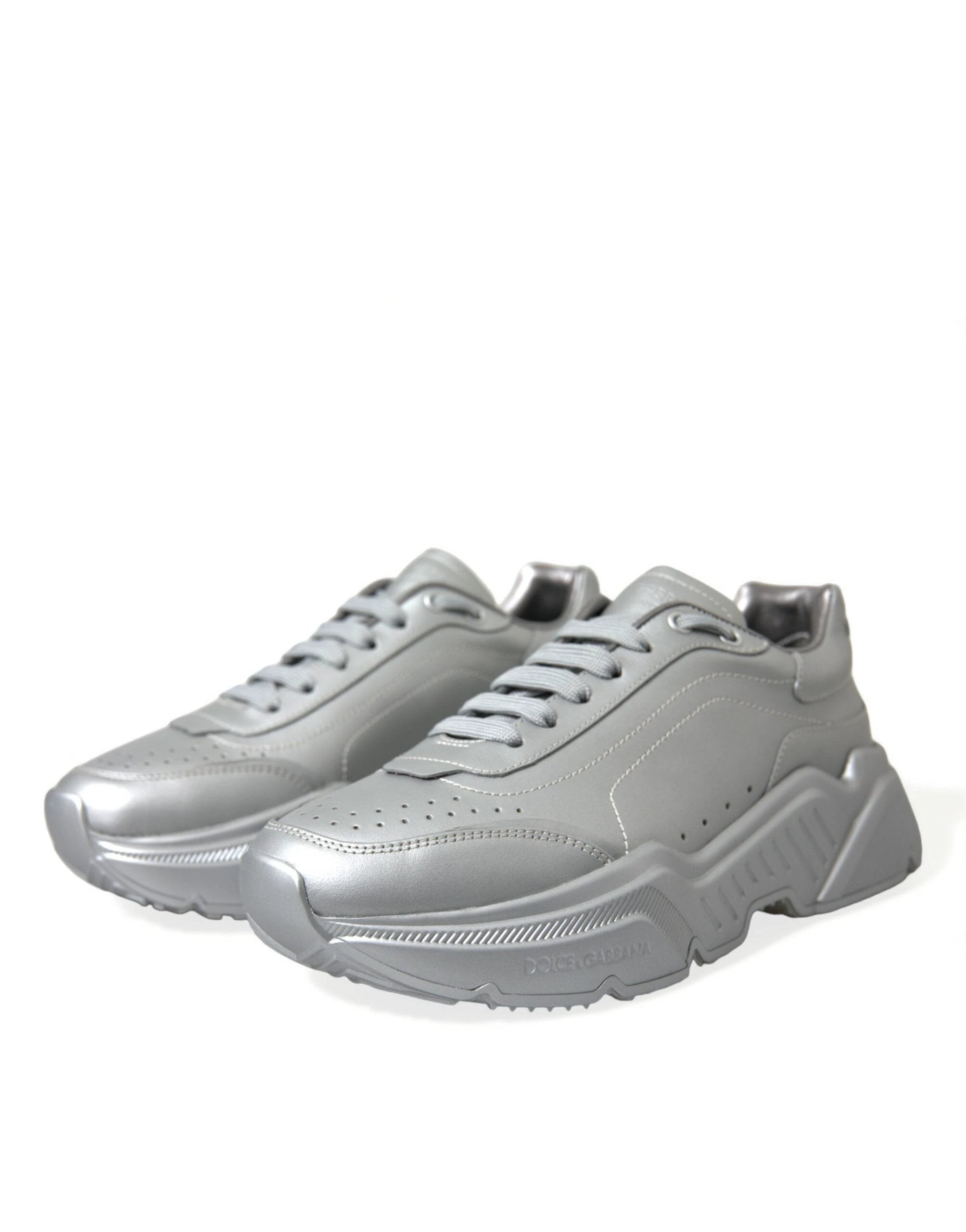 Dolce & Gabbana Silver DAYMASTER Leather Men Casual Sneakers Shoes by Dolce & Gabbana