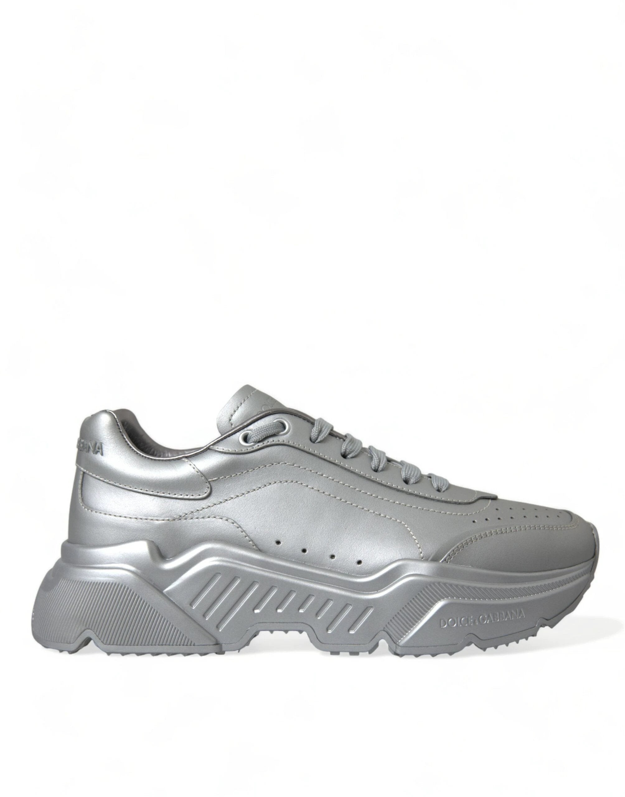 Dolce & Gabbana Silver DAYMASTER Leather Men Casual Sneakers Shoes by Dolce & Gabbana