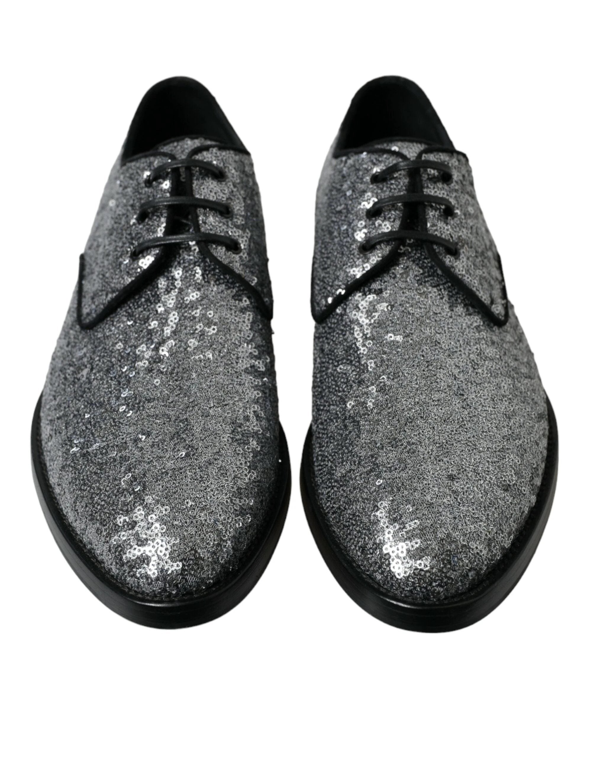 Dolce & Gabbana Silver Sequined Lace Up Men Derby Dress Shoes by Dolce & Gabbana