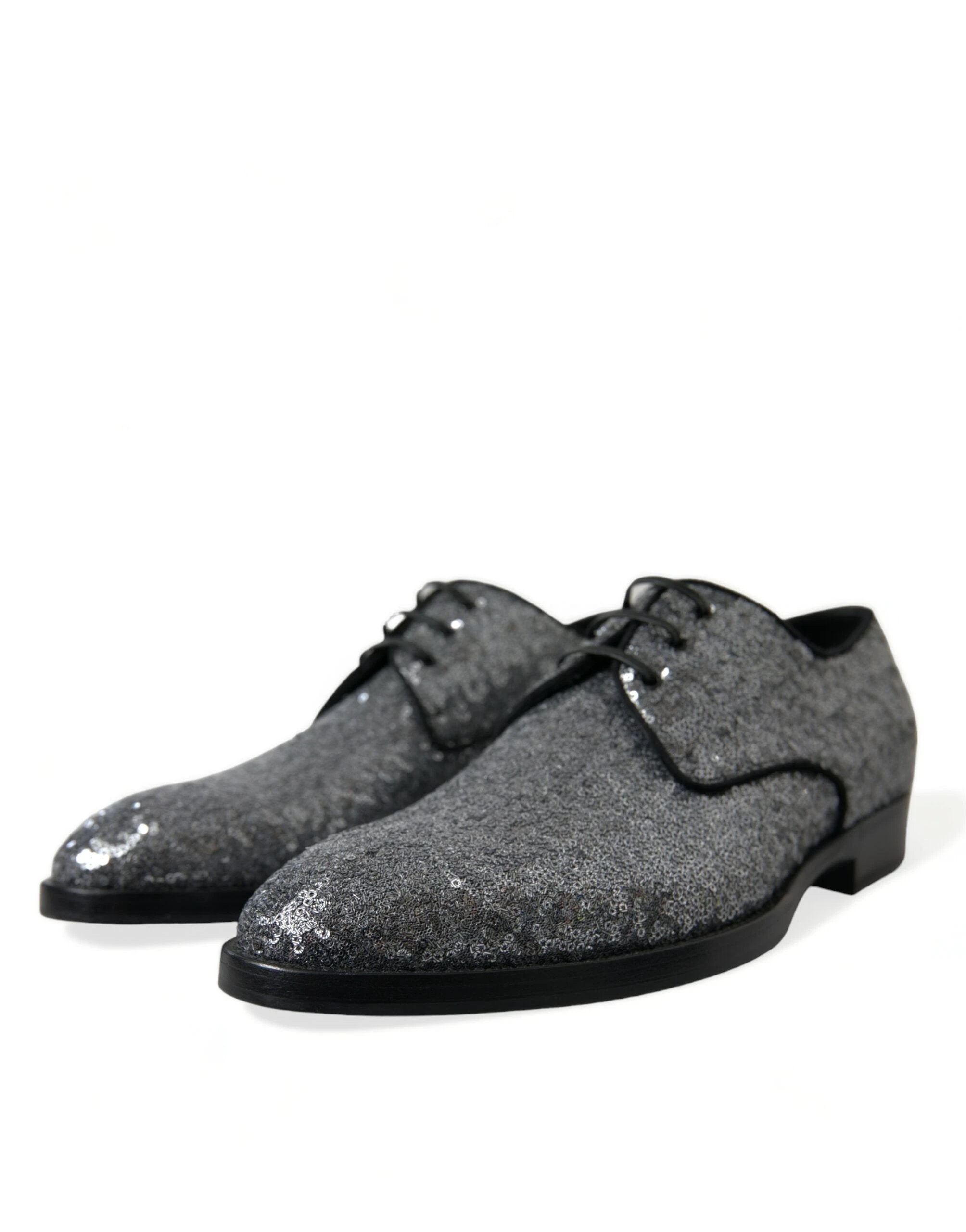 Dolce & Gabbana Silver Sequined Lace Up Men Derby Dress Shoes by Dolce & Gabbana