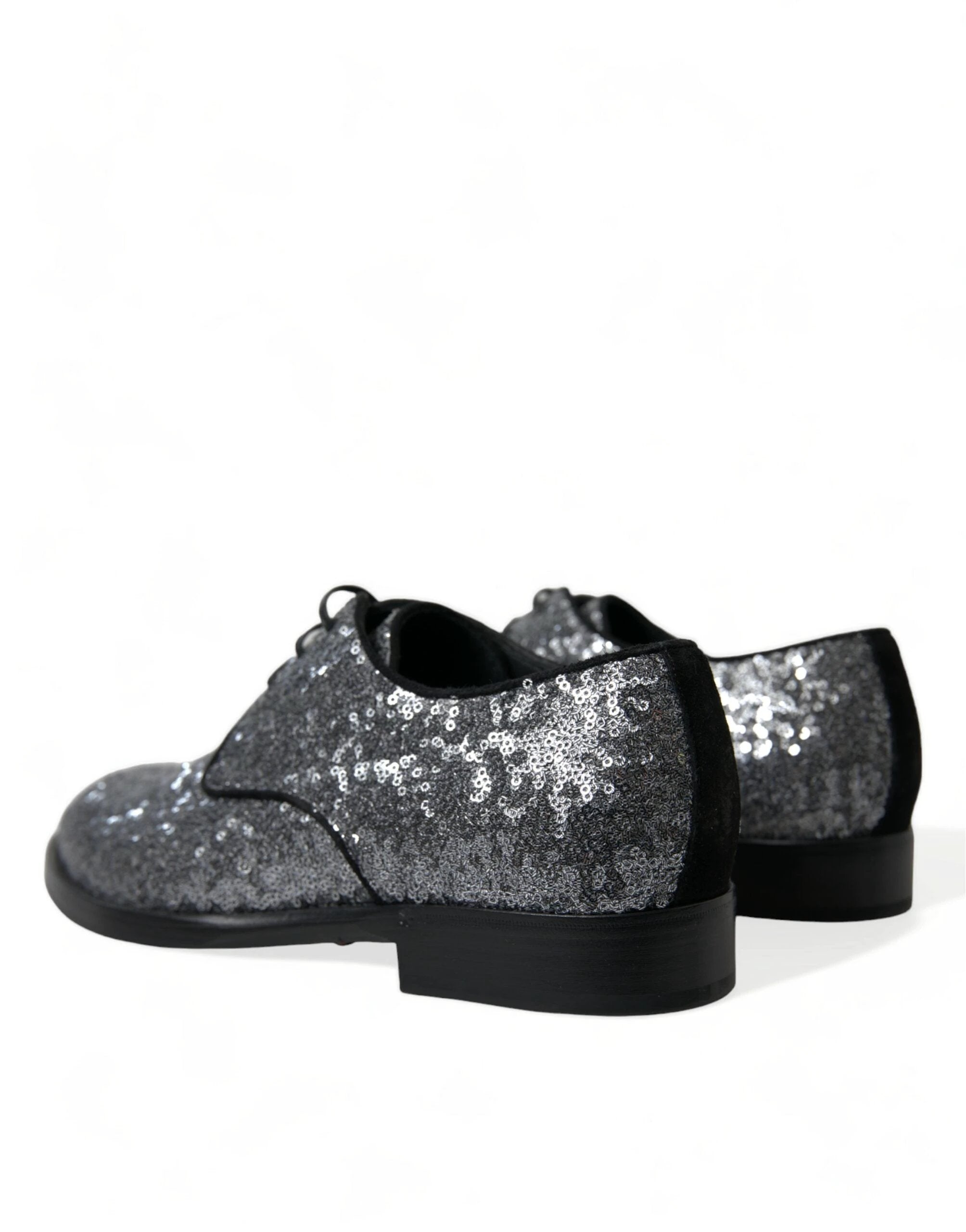 Dolce & Gabbana Silver Sequined Lace Up Men Derby Dress Shoes by Dolce & Gabbana