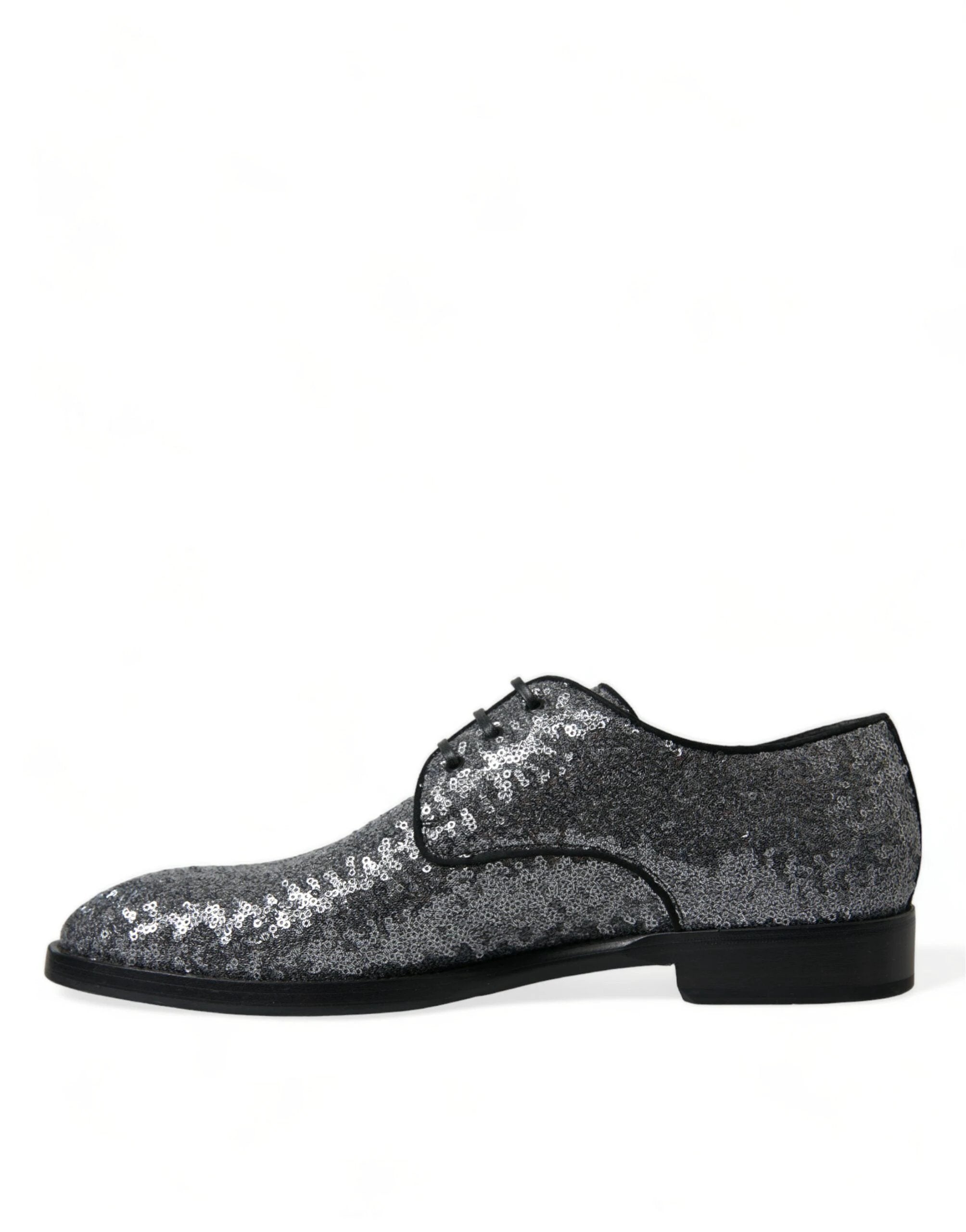 Dolce & Gabbana Silver Sequined Lace Up Men Derby Dress Shoes by Dolce & Gabbana