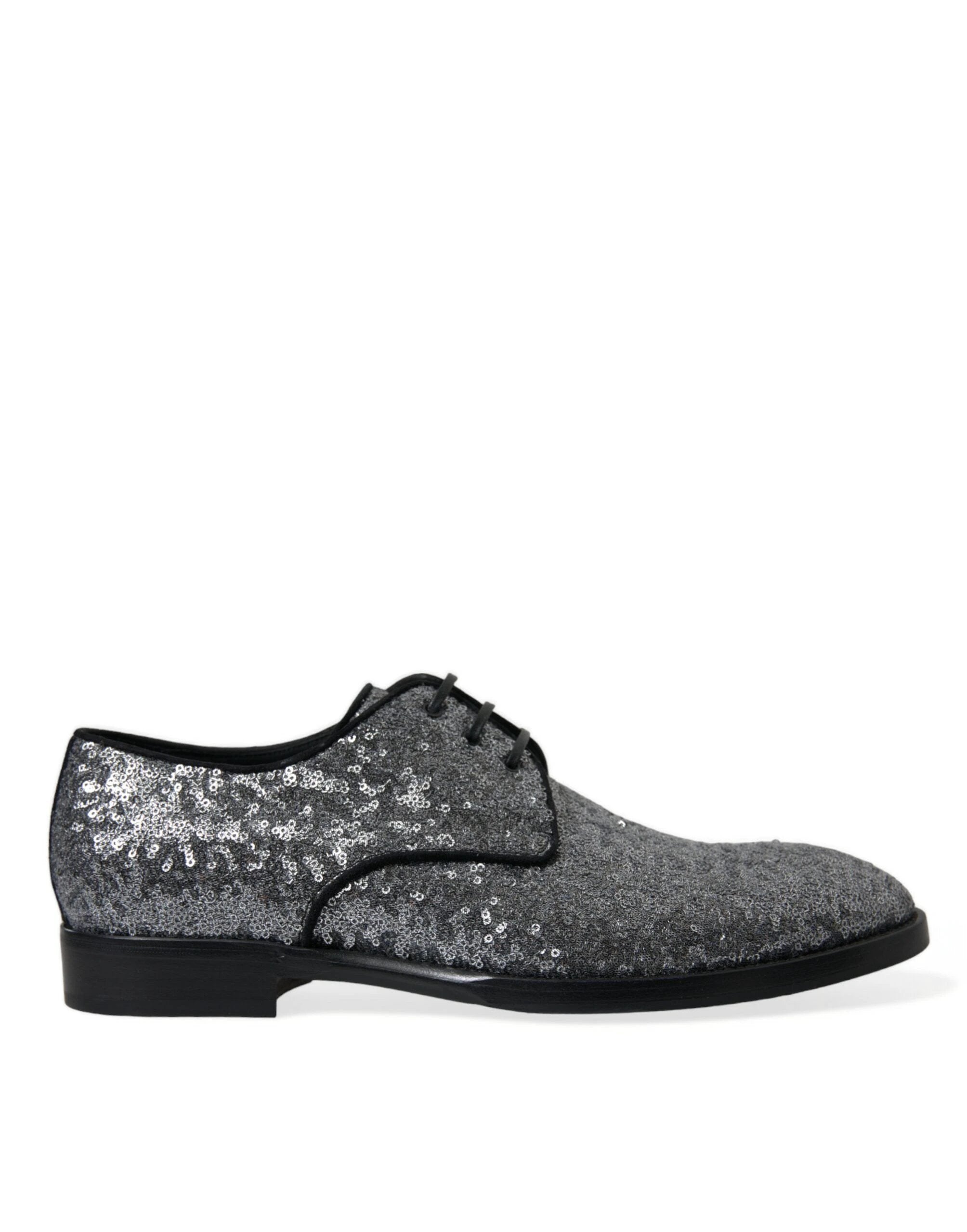 Dolce & Gabbana Silver Sequined Lace Up Men Derby Dress Shoes by Dolce & Gabbana